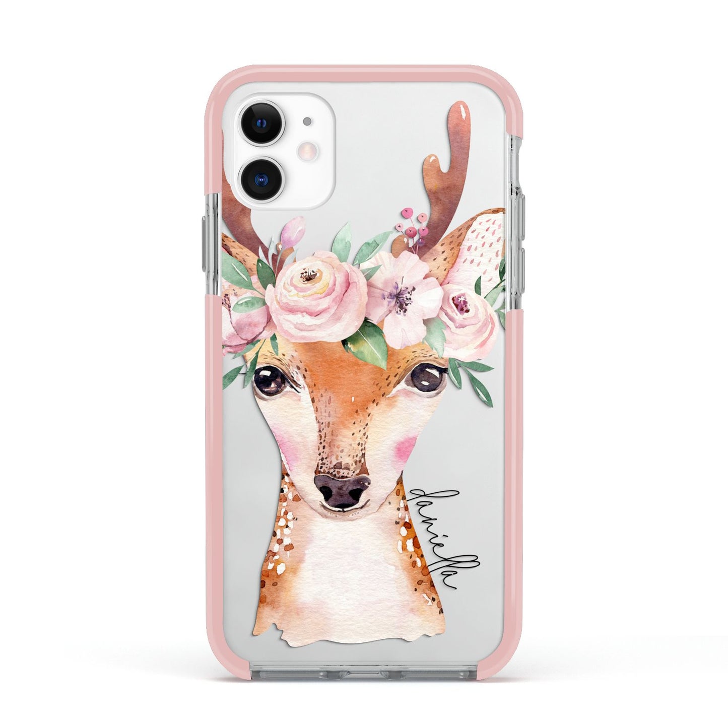 Personalised Deer Apple iPhone 11 in White with Pink Impact Case