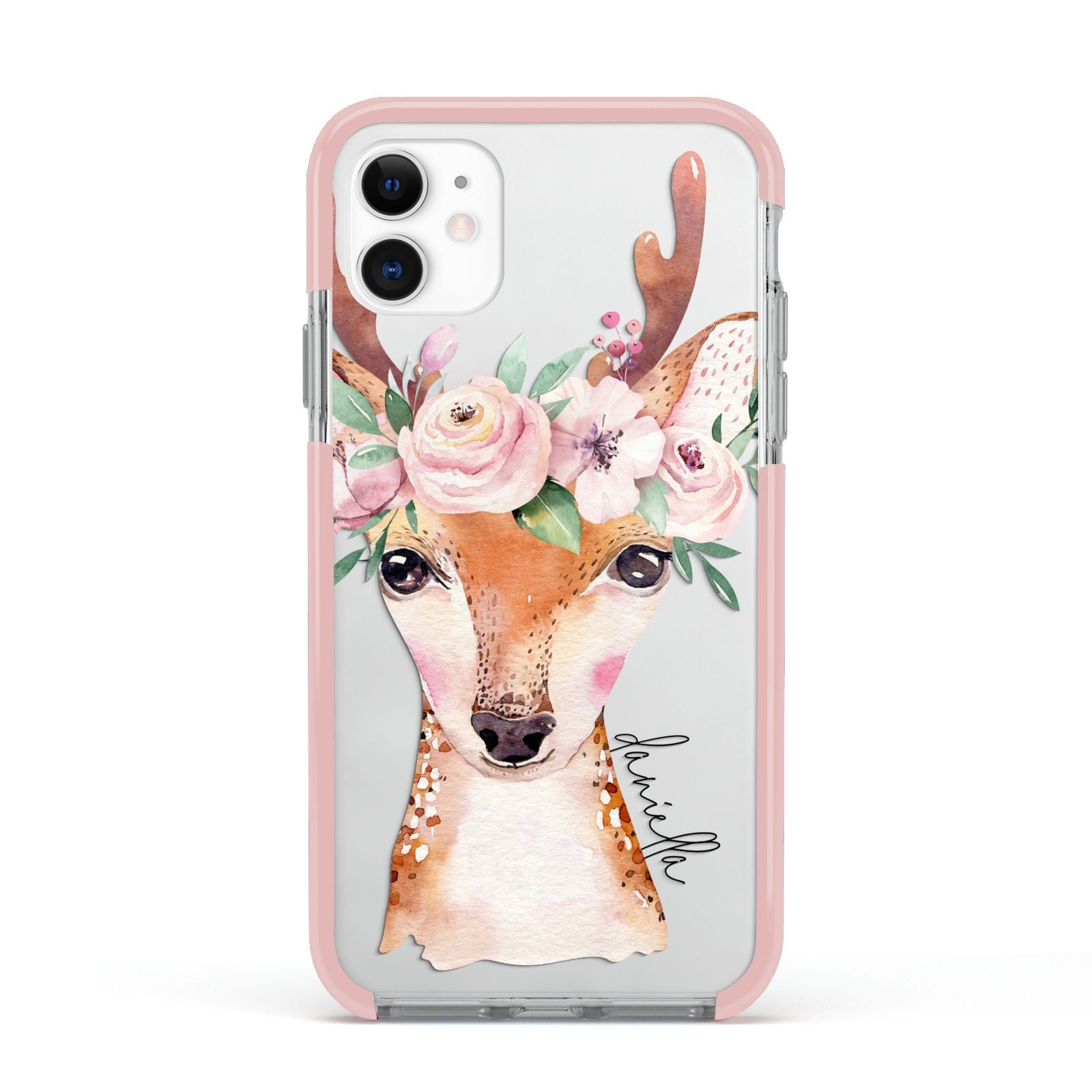 Personalised Deer Apple iPhone 11 in White with Pink Impact Case