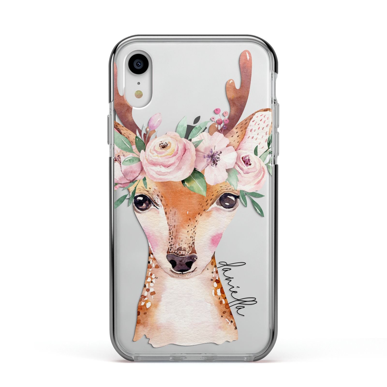 Personalised Deer Apple iPhone XR Impact Case Black Edge on Silver Phone