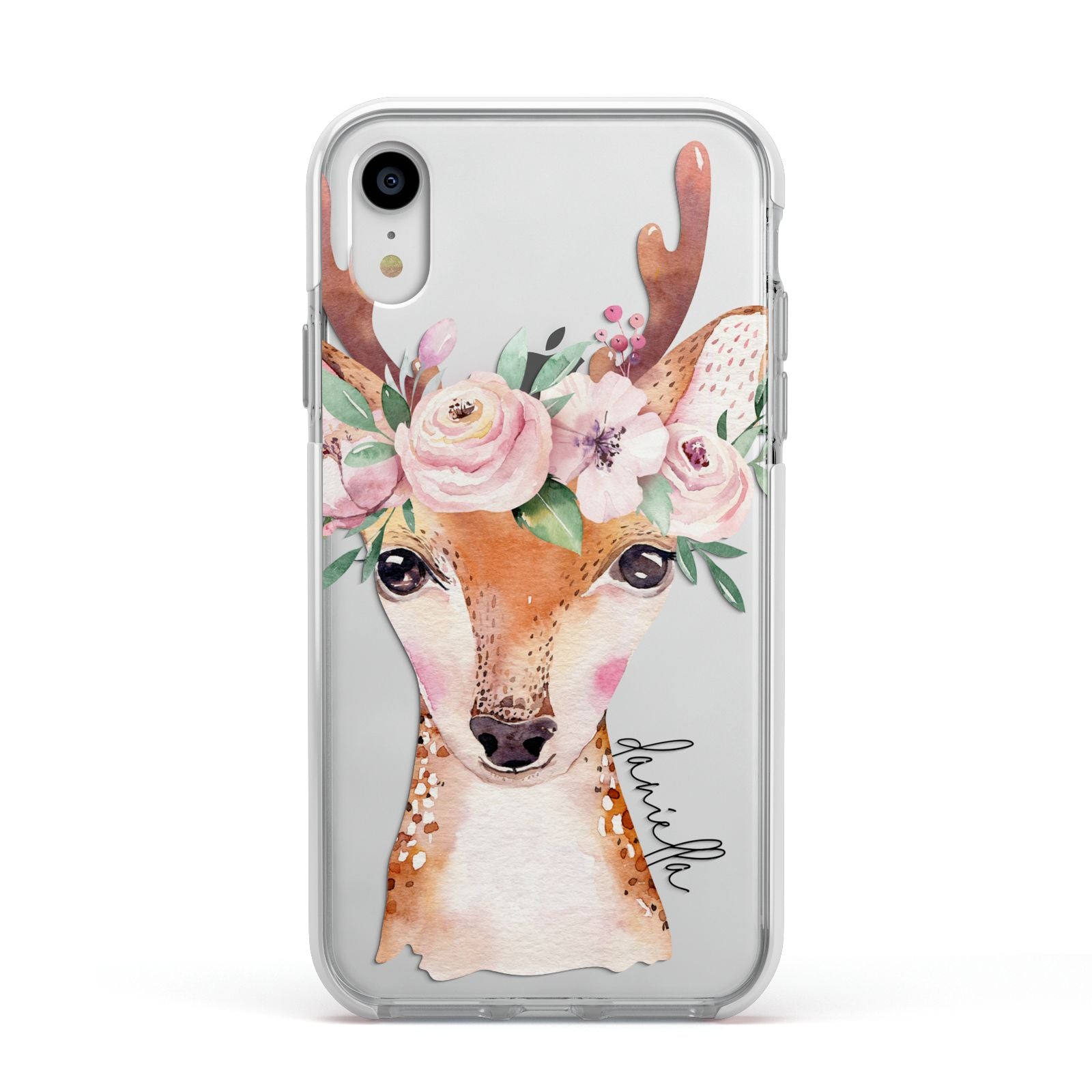 Personalised Deer Apple iPhone XR Impact Case White Edge on Silver Phone