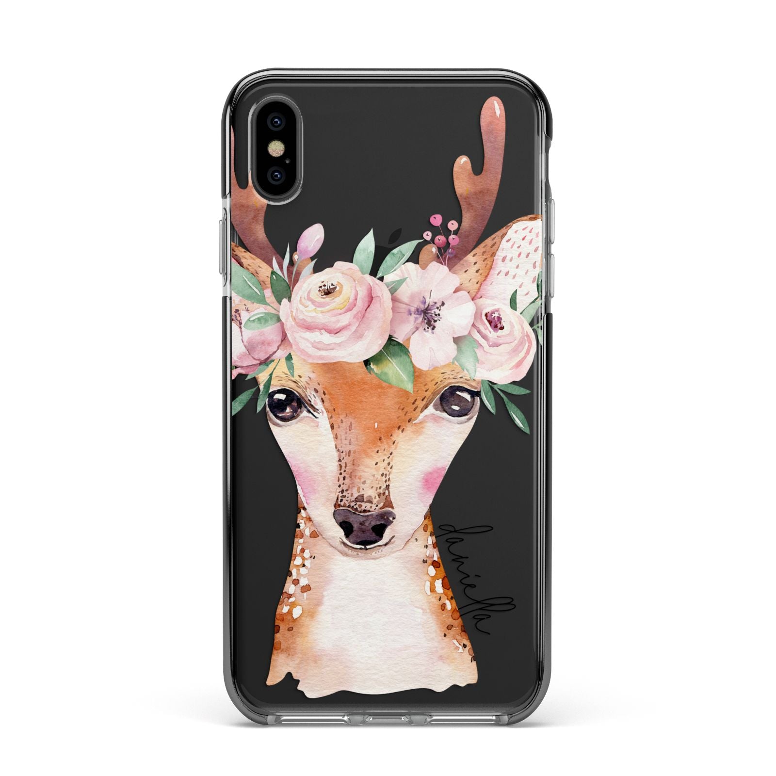 Personalised Deer Apple iPhone Xs Max Impact Case Black Edge on Black Phone