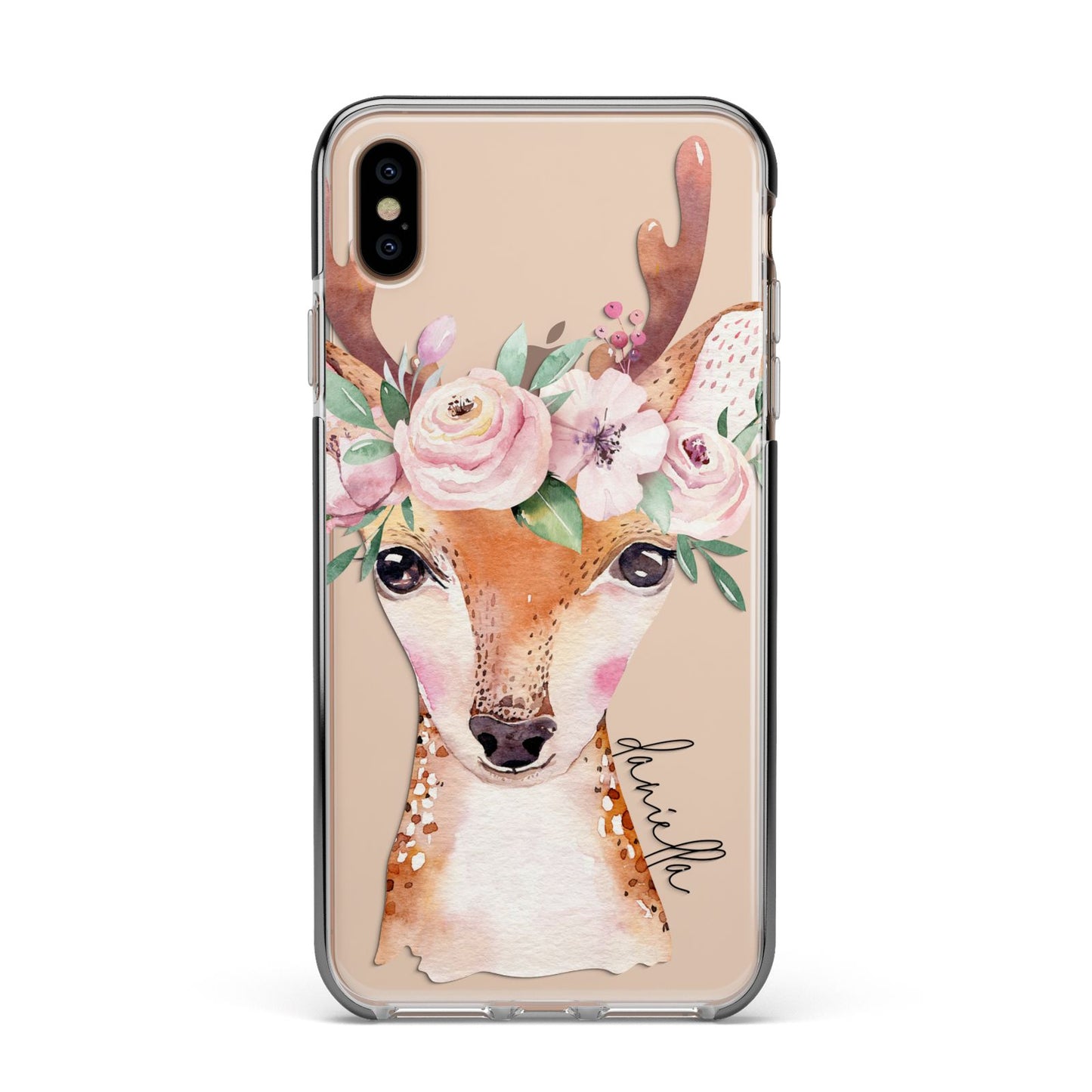 Personalised Deer Apple iPhone Xs Max Impact Case Black Edge on Gold Phone