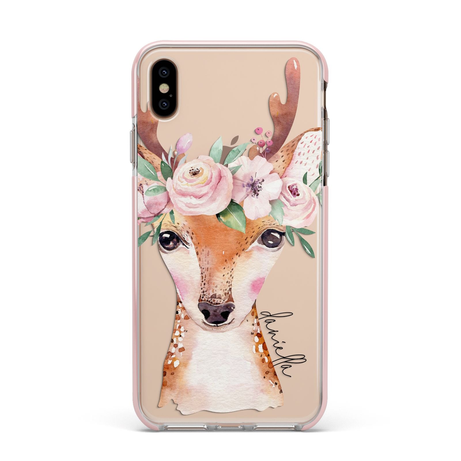 Personalised Deer Apple iPhone Xs Max Impact Case Pink Edge on Gold Phone