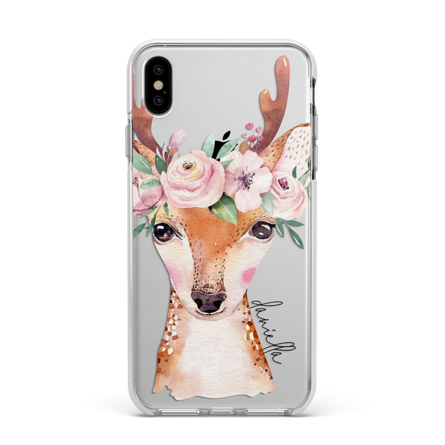 Personalised Deer Apple iPhone Xs Max Impact Case White Edge on Silver Phone