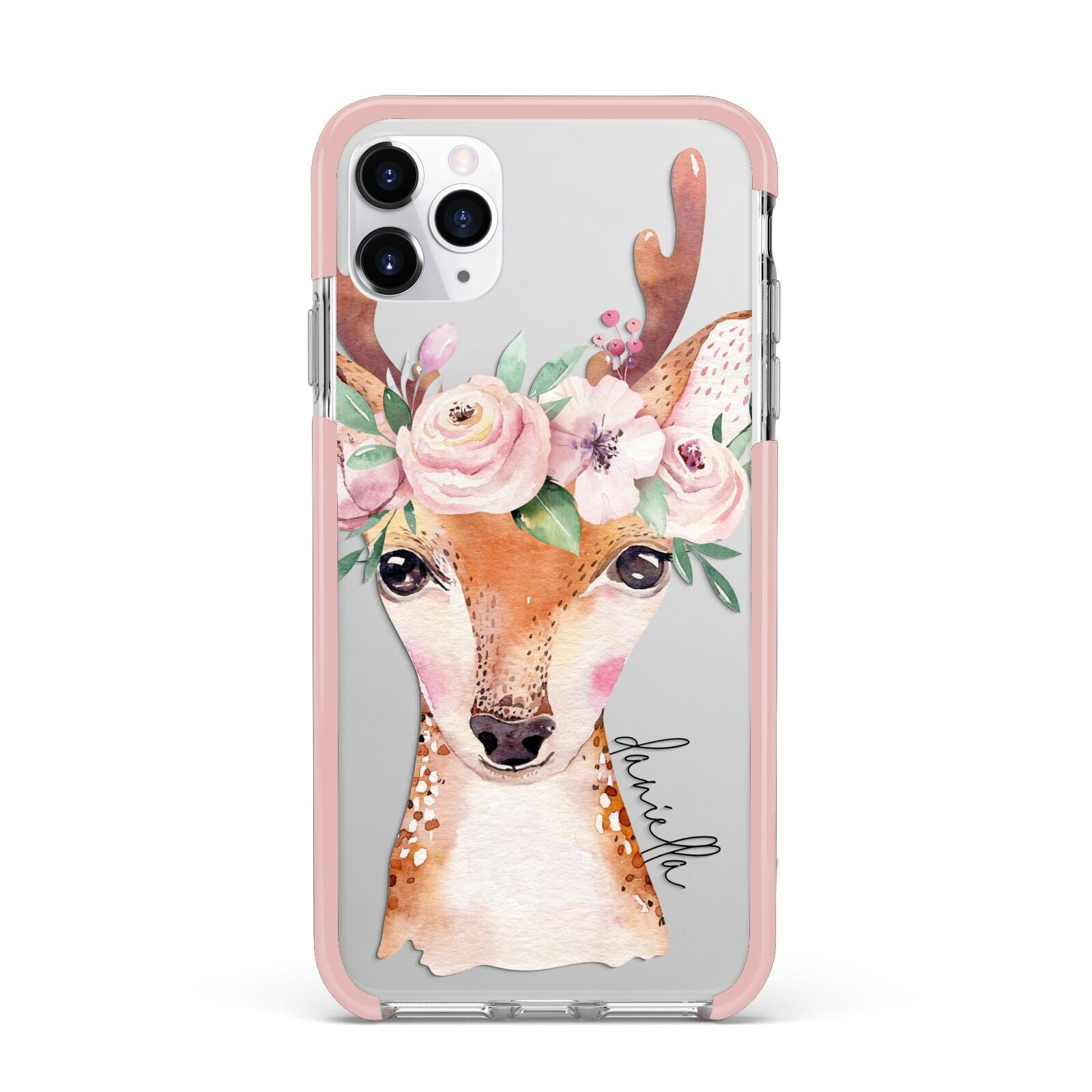 Personalised Deer iPhone 11 Pro Max Impact Pink Edge Case