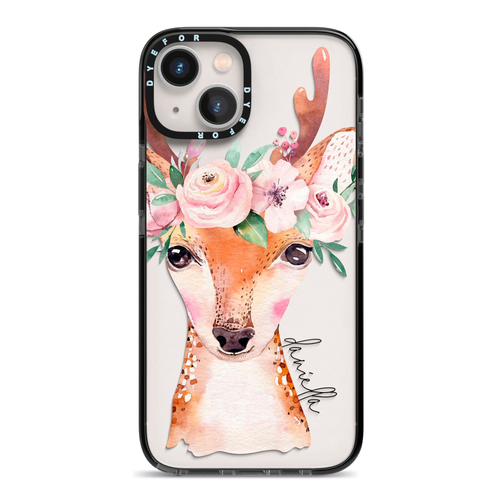 Personalised Deer iPhone 13 Black Impact Case on Silver phone