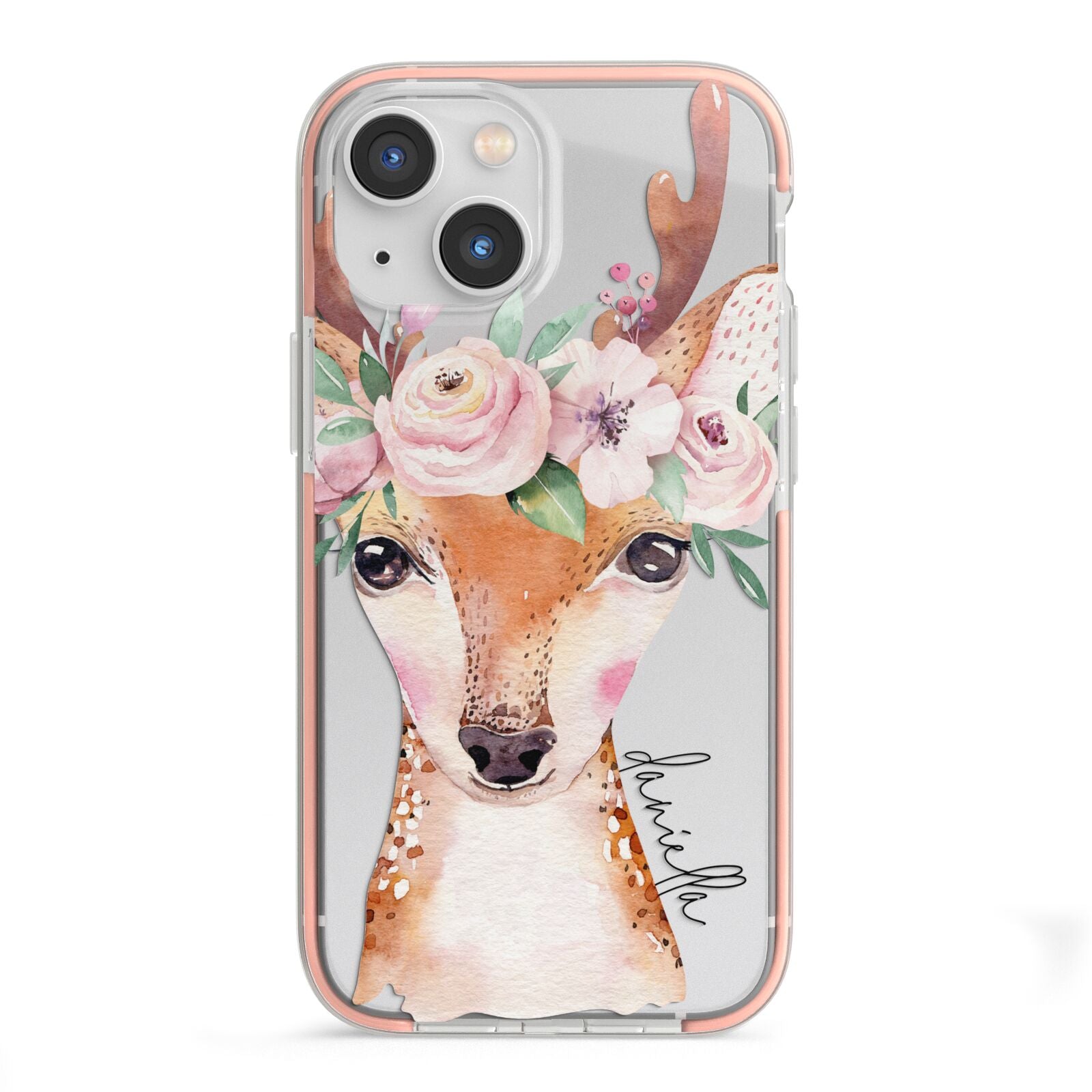 Personalised Deer iPhone 13 Mini TPU Impact Case with Pink Edges