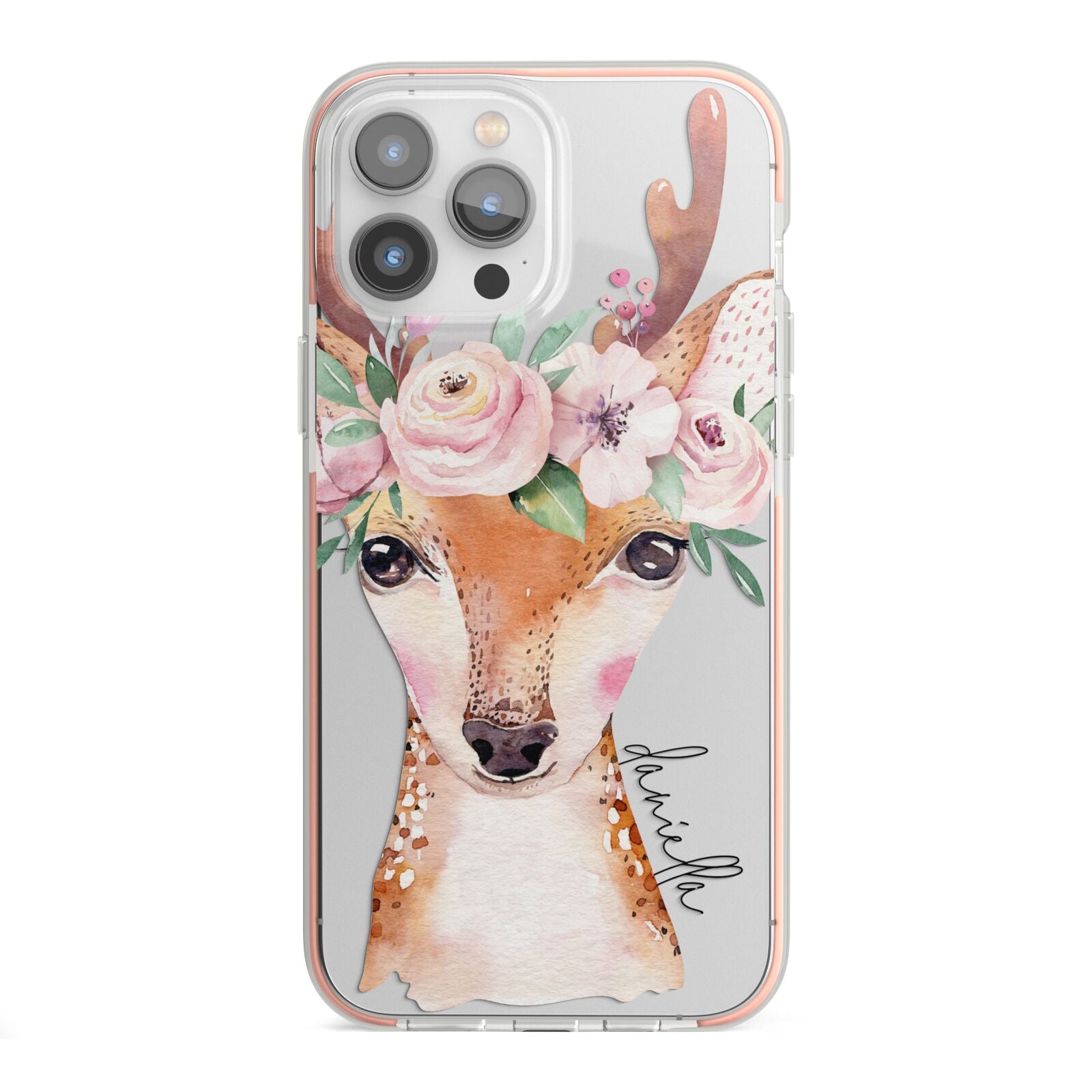 Personalised Deer iPhone 13 Pro Max TPU Impact Case with Pink Edges