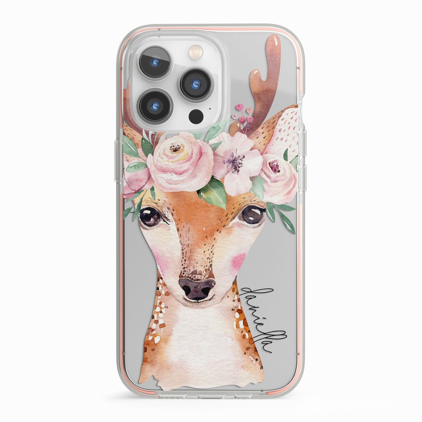 Personalised Deer iPhone 13 Pro TPU Impact Case with Pink Edges