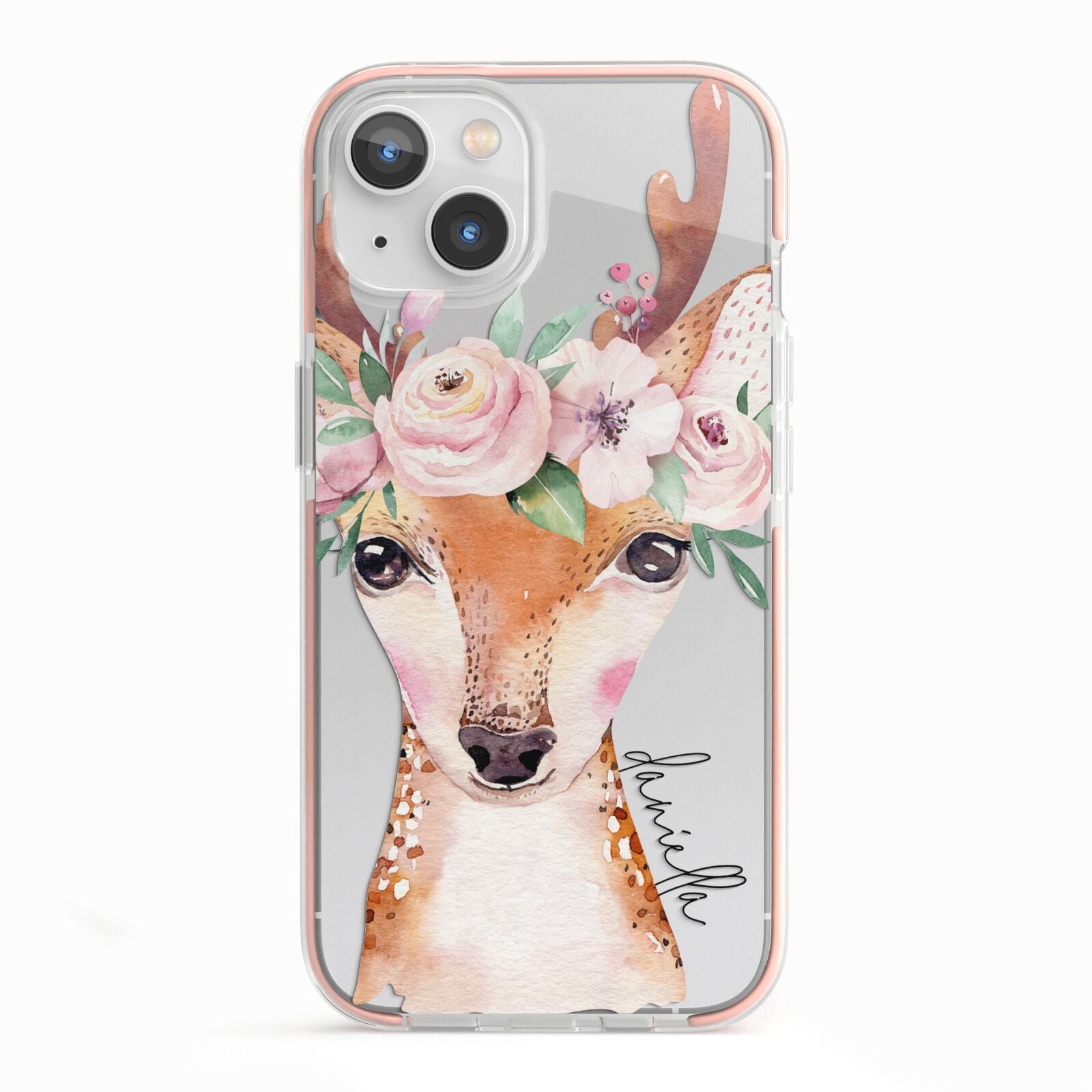 Personalised Deer iPhone 13 TPU Impact Case with Pink Edges