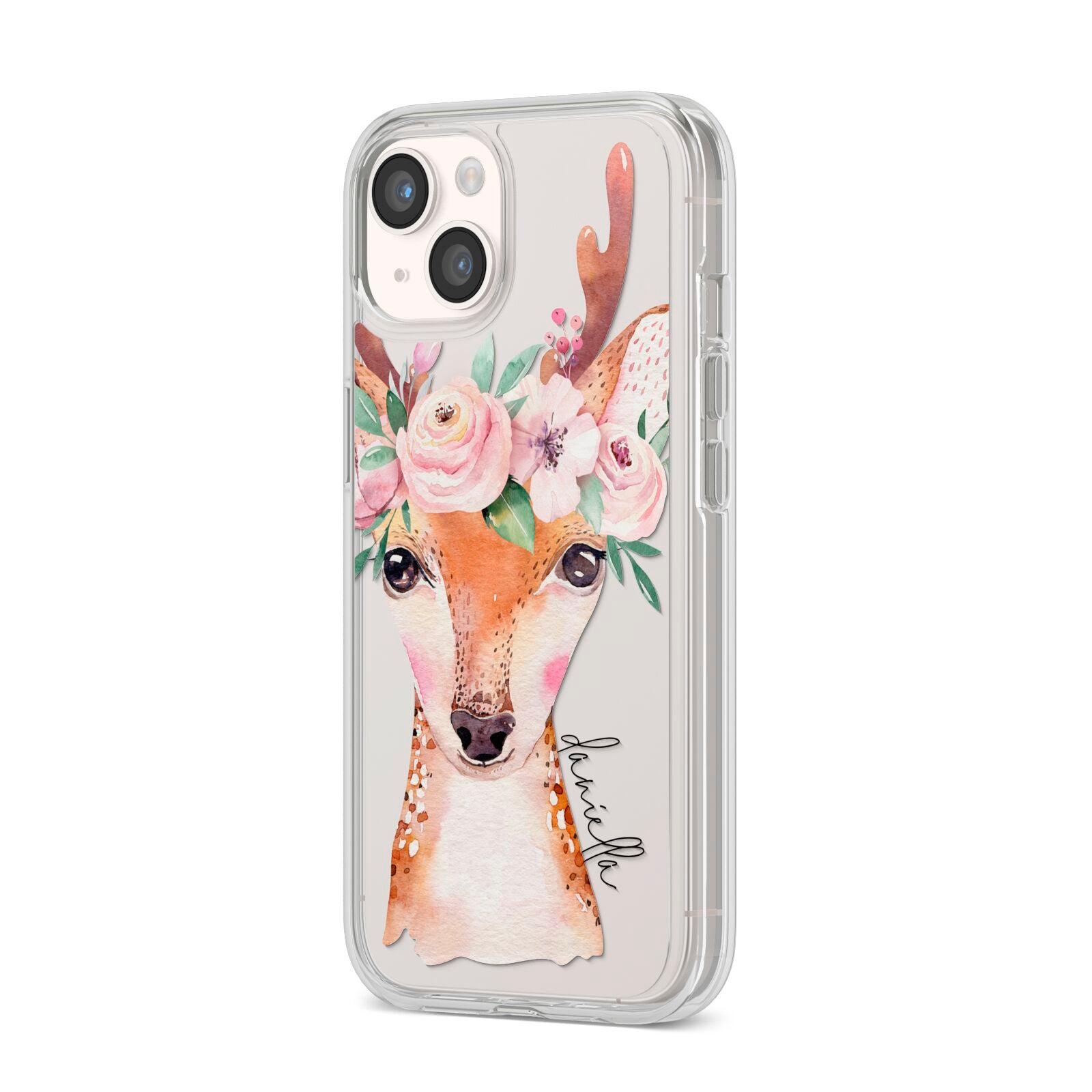 Personalised Deer iPhone 14 Clear Tough Case Starlight Angled Image