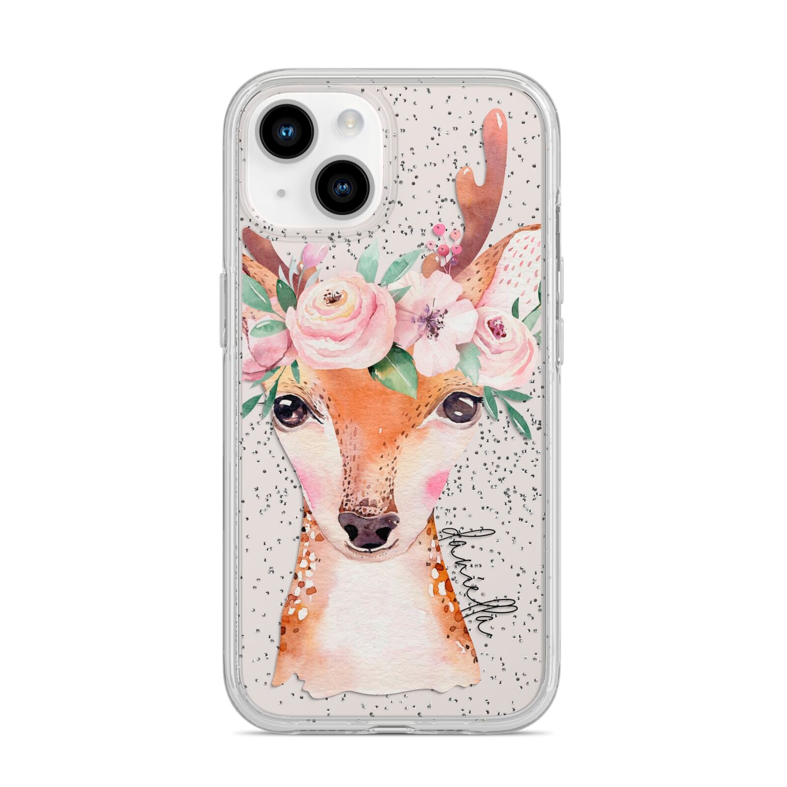 Personalised Deer iPhone 14 Glitter Tough Case Starlight