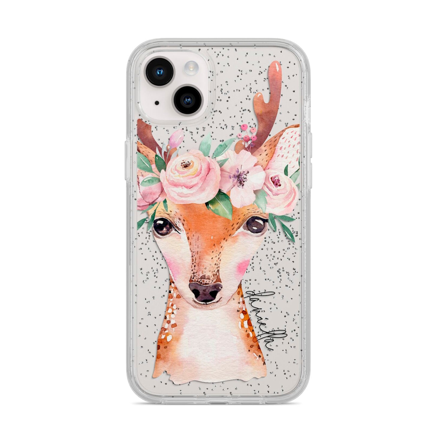 Personalised Deer iPhone 14 Plus Glitter Tough Case Starlight