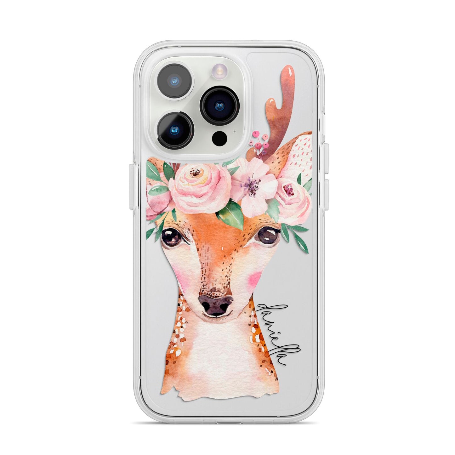 Personalised Deer iPhone 14 Pro Clear Tough Case Silver