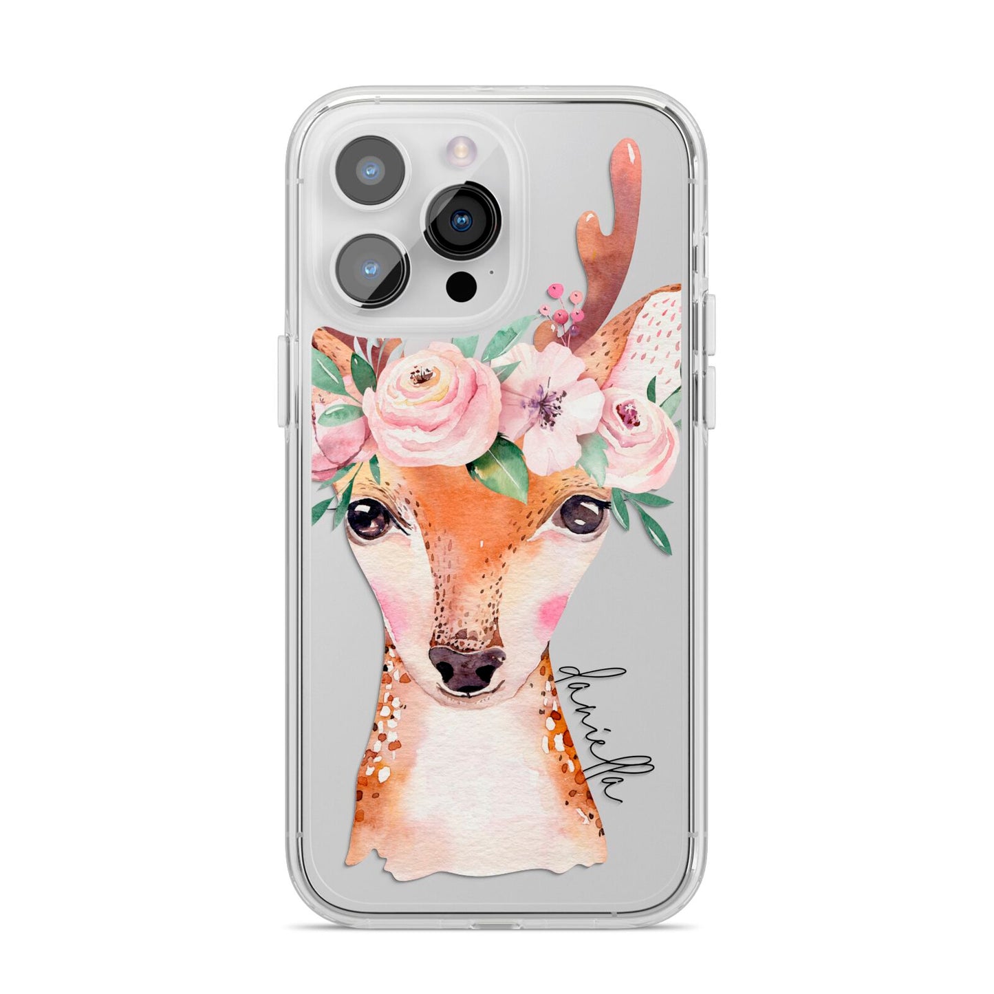 Personalised Deer iPhone 14 Pro Max Clear Tough Case Silver