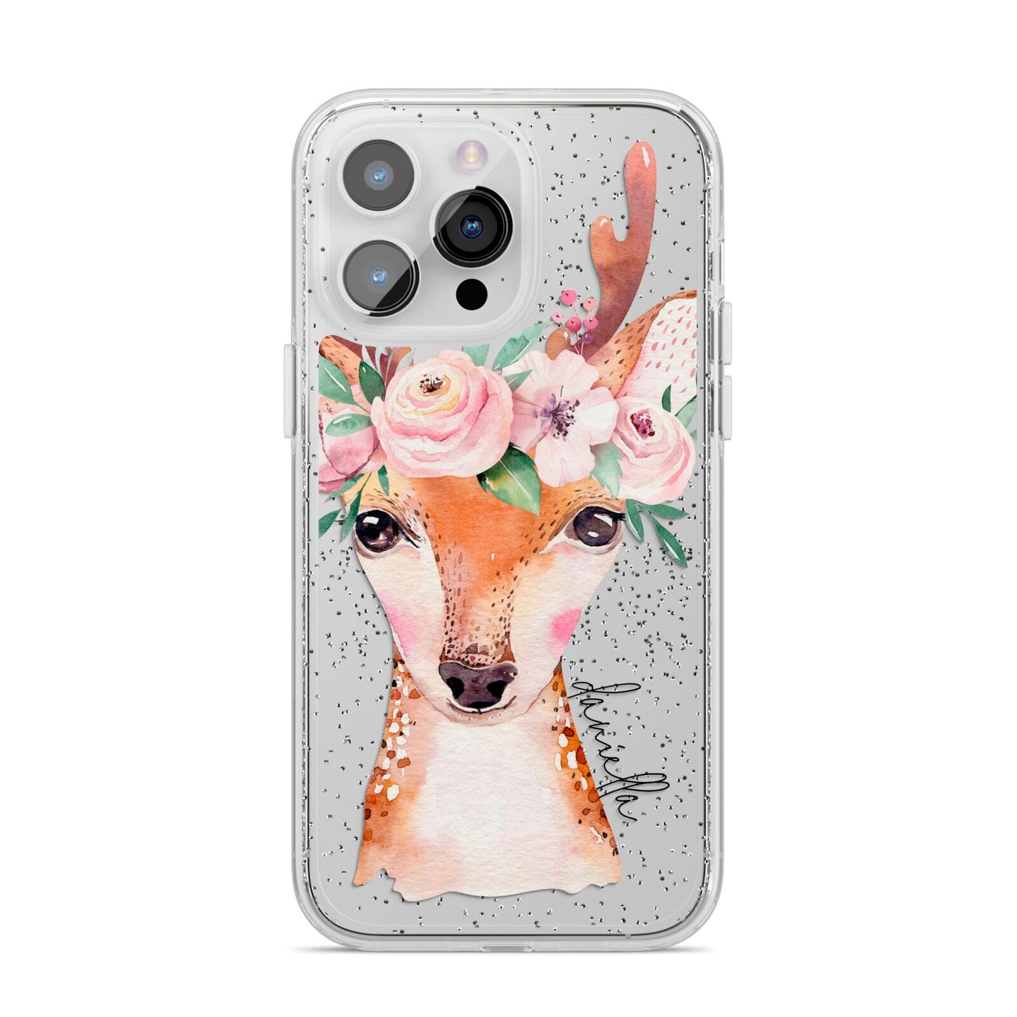 Personalised Deer iPhone 14 Pro Max Glitter Tough Case Silver