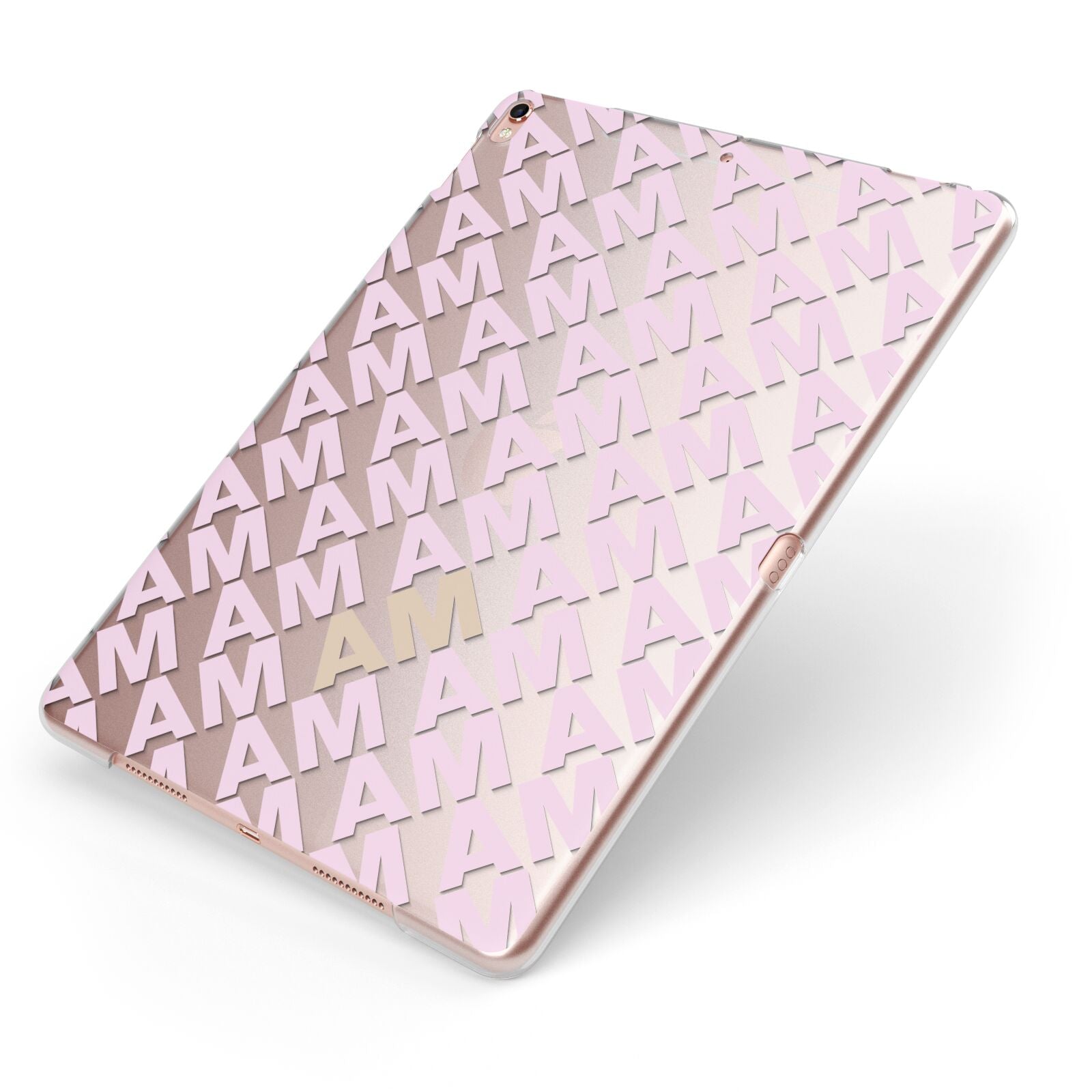 Personalised Diagonal Bold Initials Apple iPad Case on Rose Gold iPad Side View