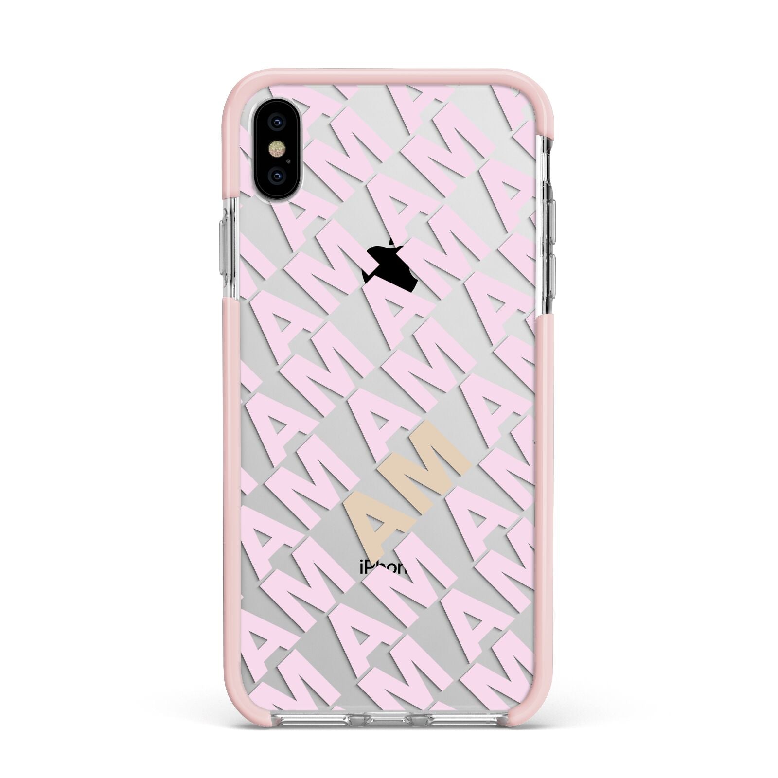 Personalised Diagonal Bold Initials Apple iPhone Xs Max Impact Case Pink Edge on Silver Phone