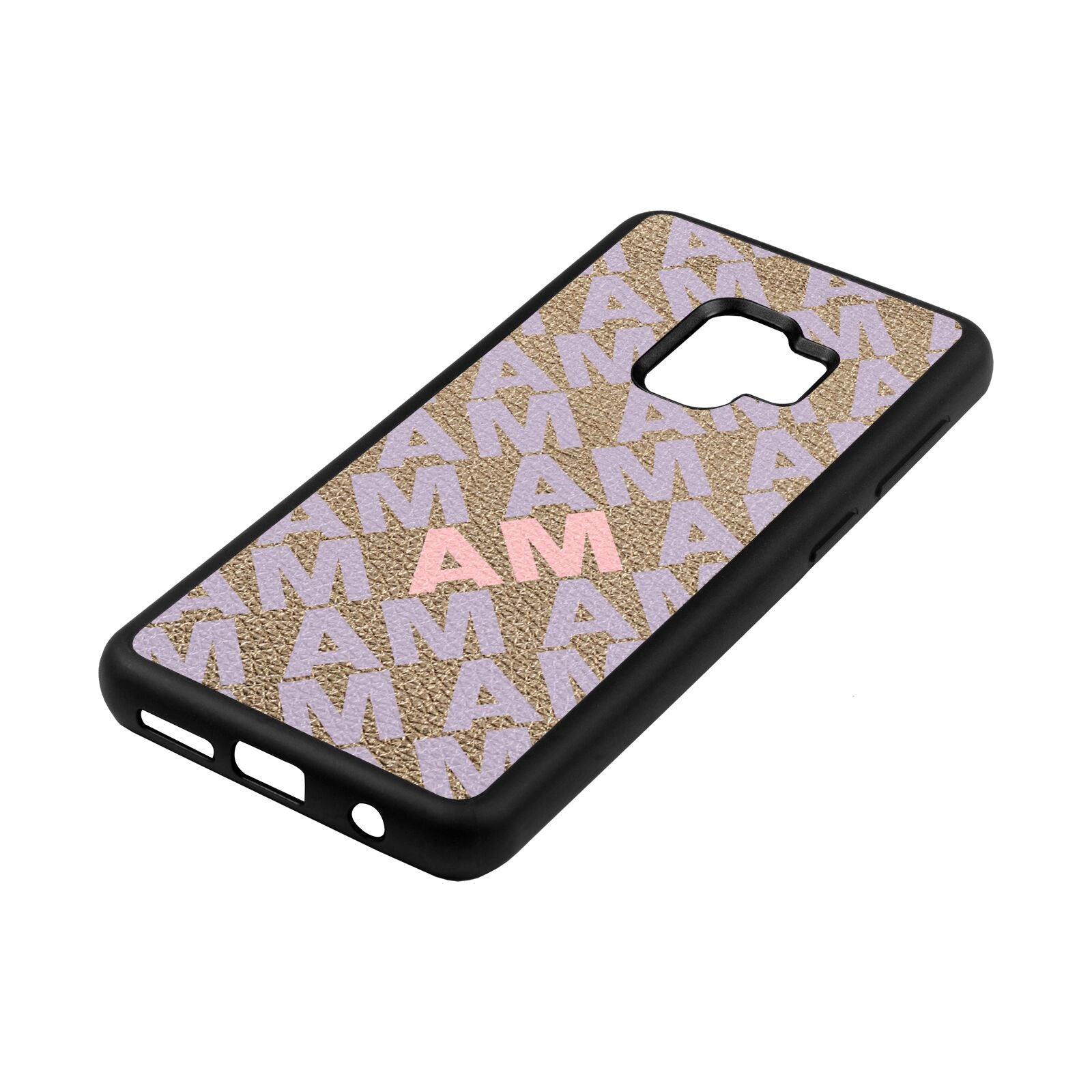 Personalised Diagonal Bold Initials Gold Pebble Leather Samsung S9 Case Side Angle