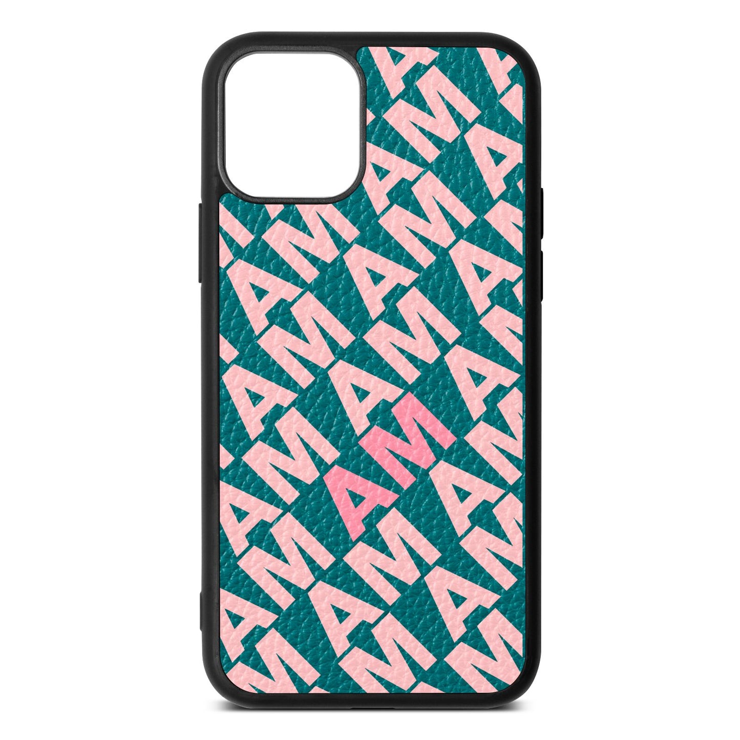 Personalised Diagonal Bold Initials Green Pebble Leather iPhone 11 Case