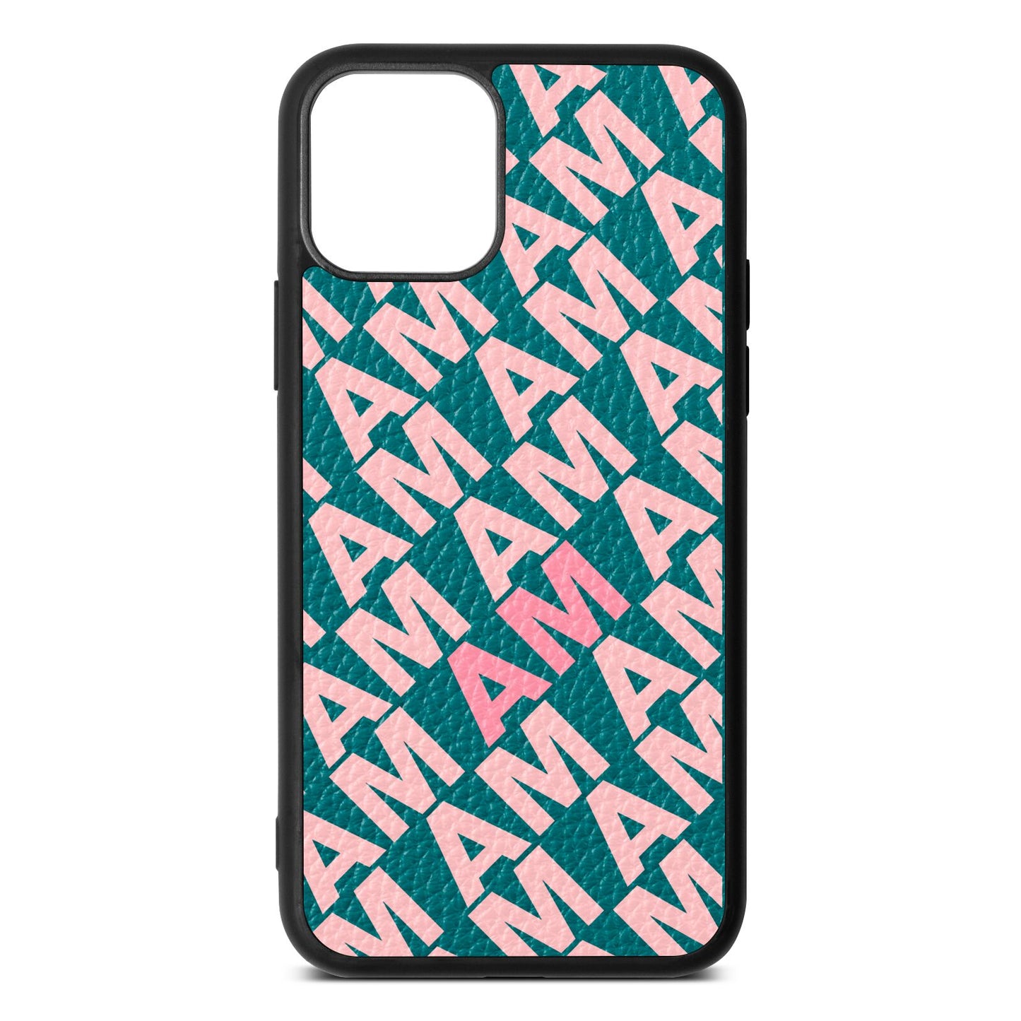 Personalised Diagonal Bold Initials Green Pebble Leather iPhone 11 Pro Case