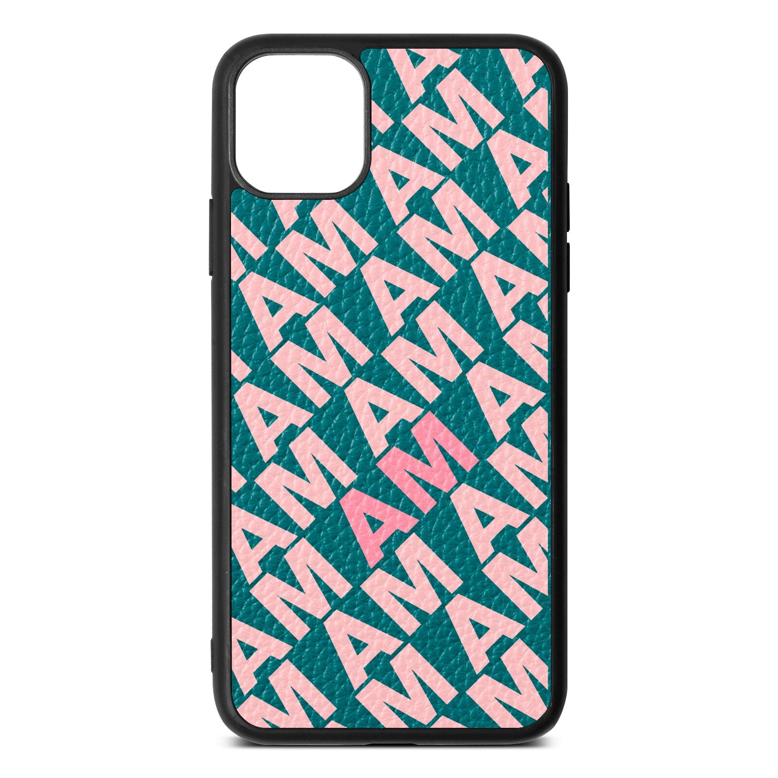 Personalised Diagonal Bold Initials Green Pebble Leather iPhone 11 Pro Max Case