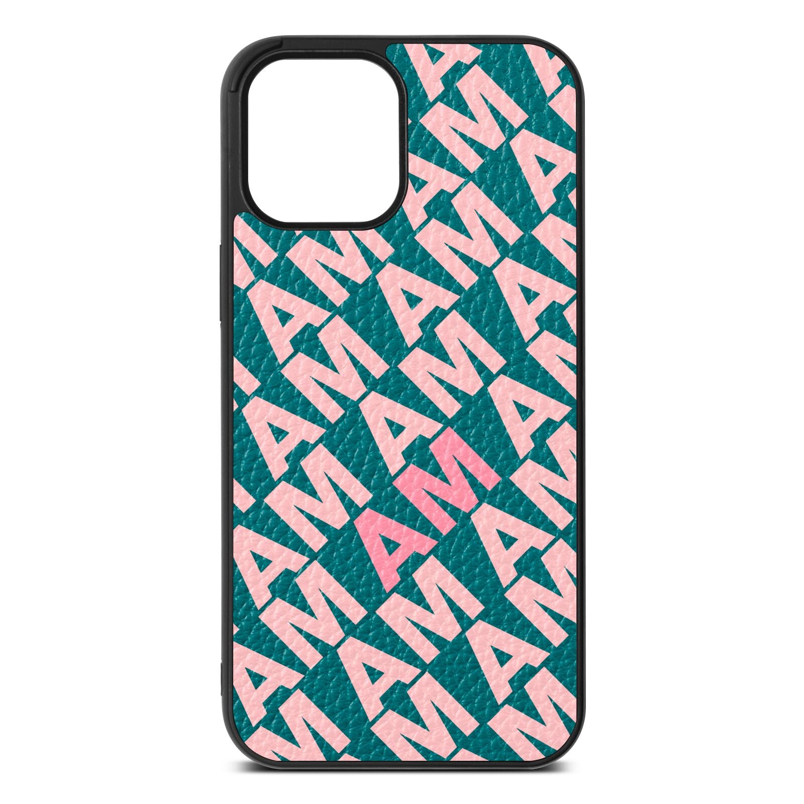 Personalised Diagonal Bold Initials Green Pebble Leather iPhone 12 Pro Max Case