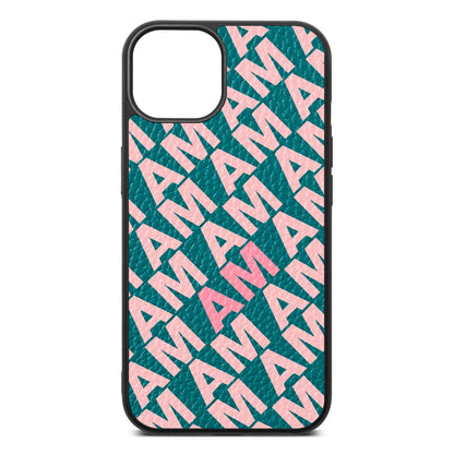 Personalised Diagonal Bold Initials Green Pebble Leather iPhone 13 Case