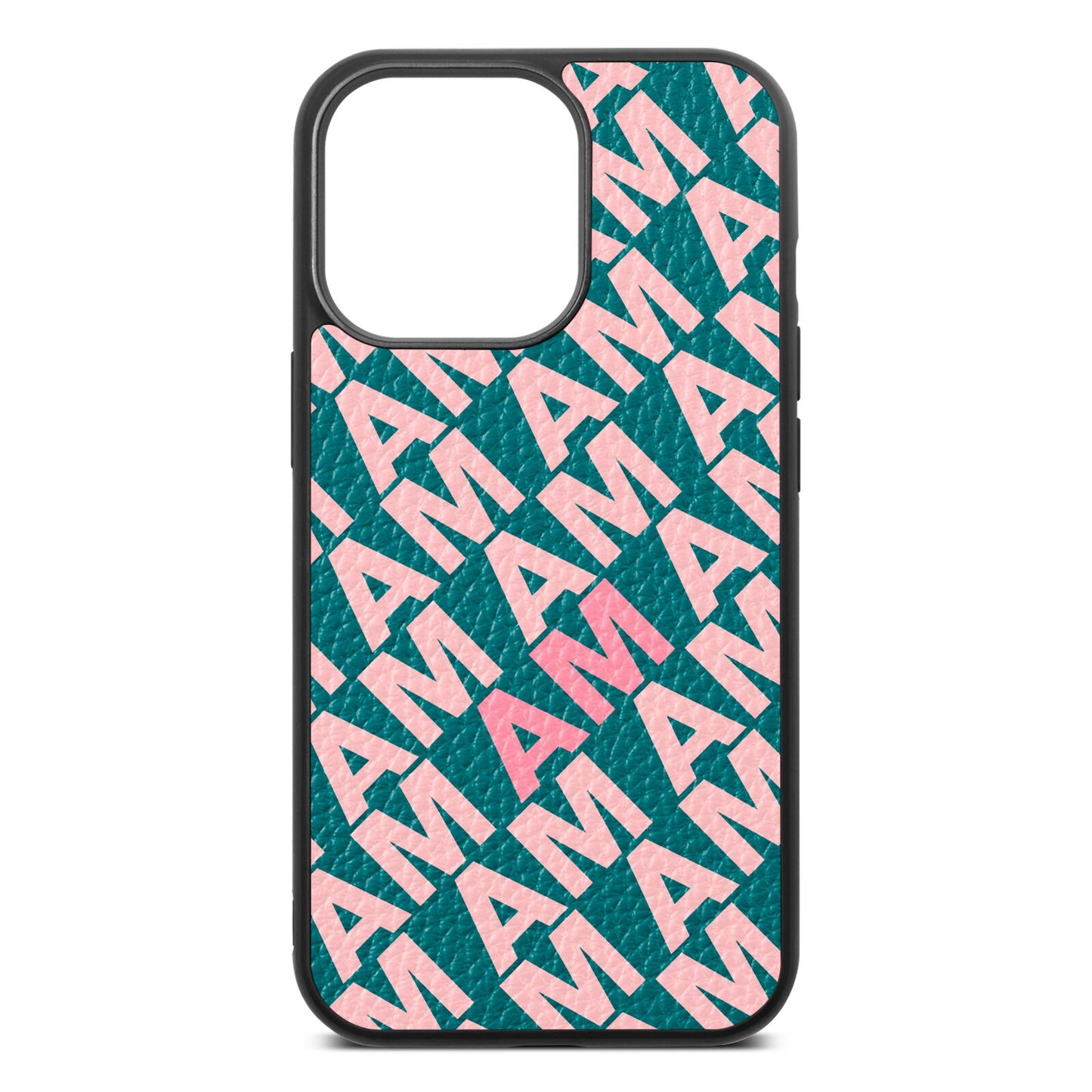 Personalised Diagonal Bold Initials Green Pebble Leather iPhone 13 Pro Case