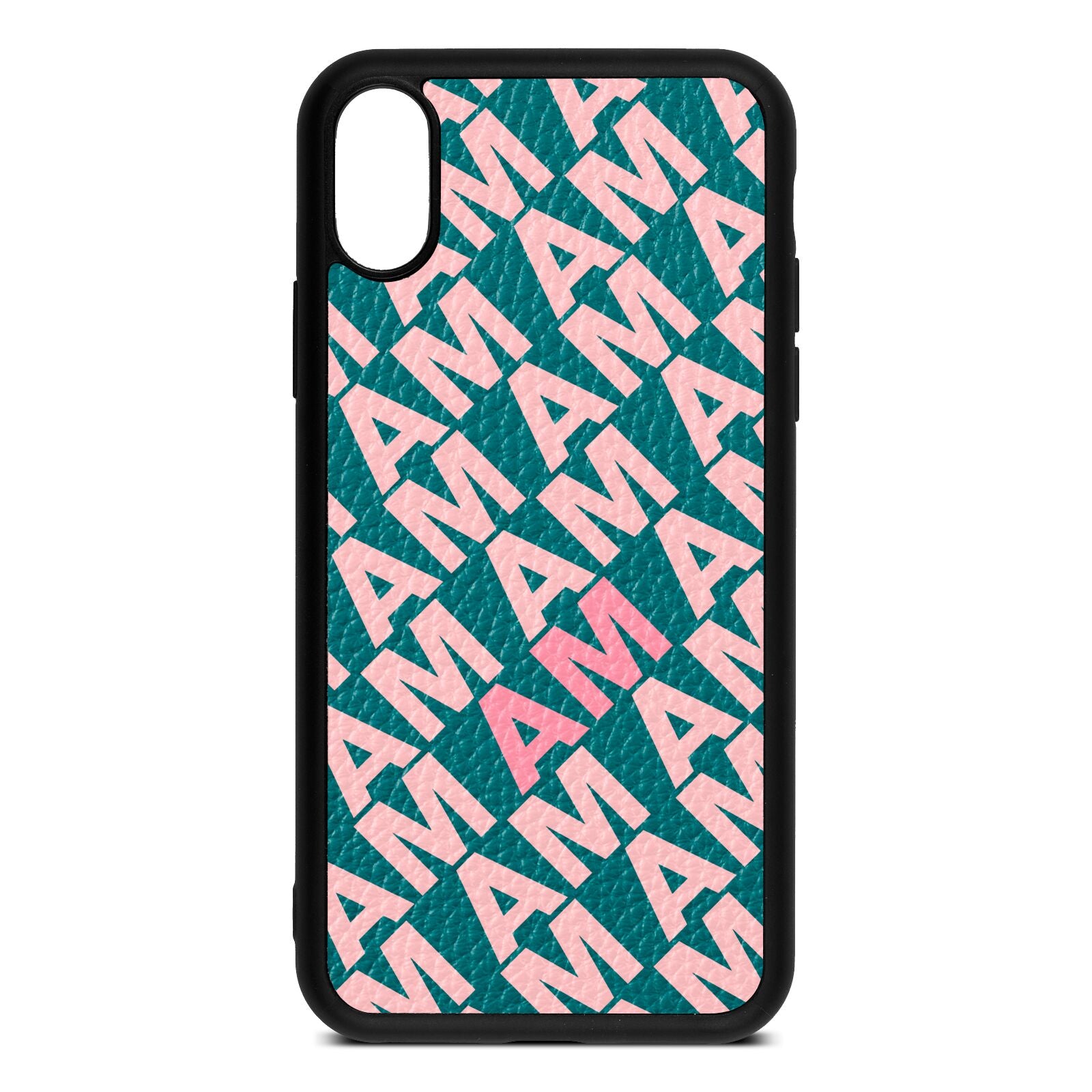 Personalised Diagonal Bold Initials Green Pebble Leather iPhone Xs Case