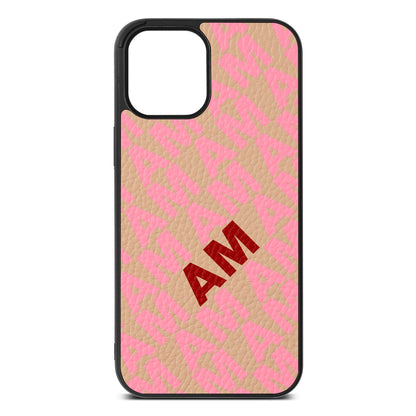 Personalised Diagonal Bold Initials Nude Pebble Leather iPhone 12 Pro Max Case