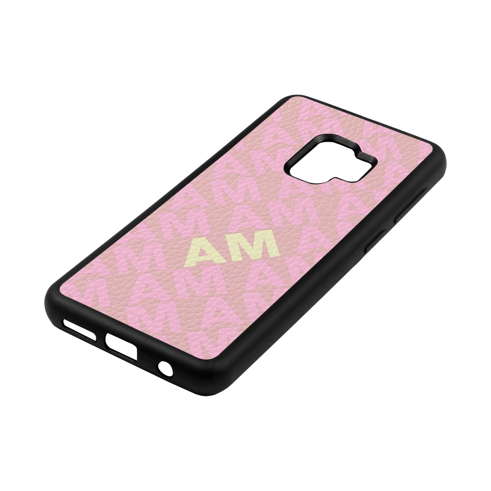 Personalised Diagonal Bold Initials Pink Pebble Leather Samsung S9 Case Side Angle