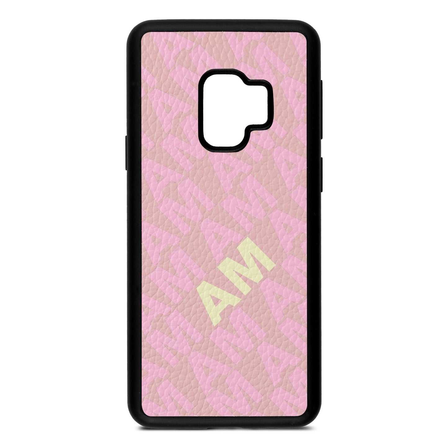 Personalised Diagonal Bold Initials Pink Pebble Leather Samsung S9 Case