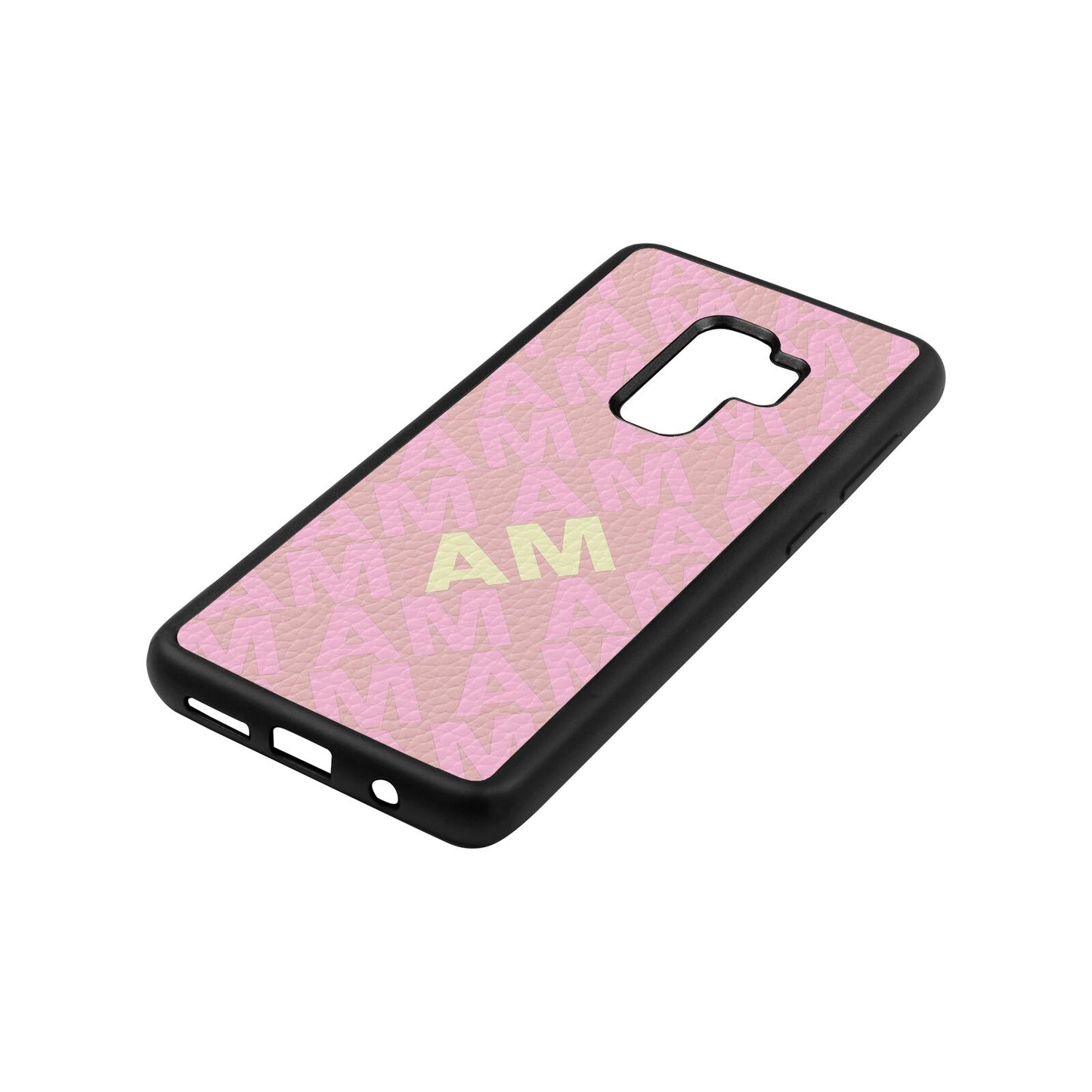 Personalised Diagonal Bold Initials Pink Pebble Leather Samsung S9 Plus Case Side Angle