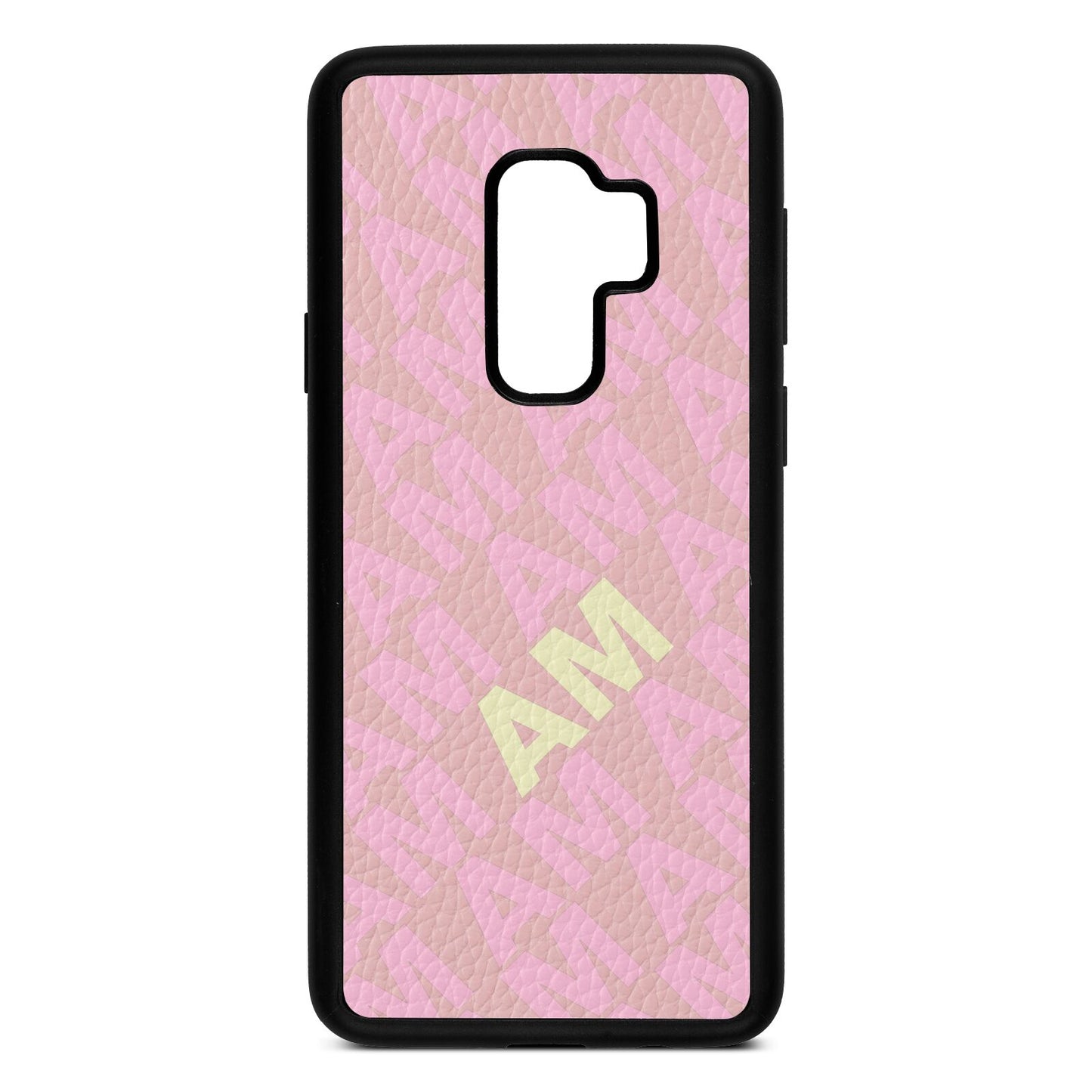 Personalised Diagonal Bold Initials Pink Pebble Leather Samsung S9 Plus Case