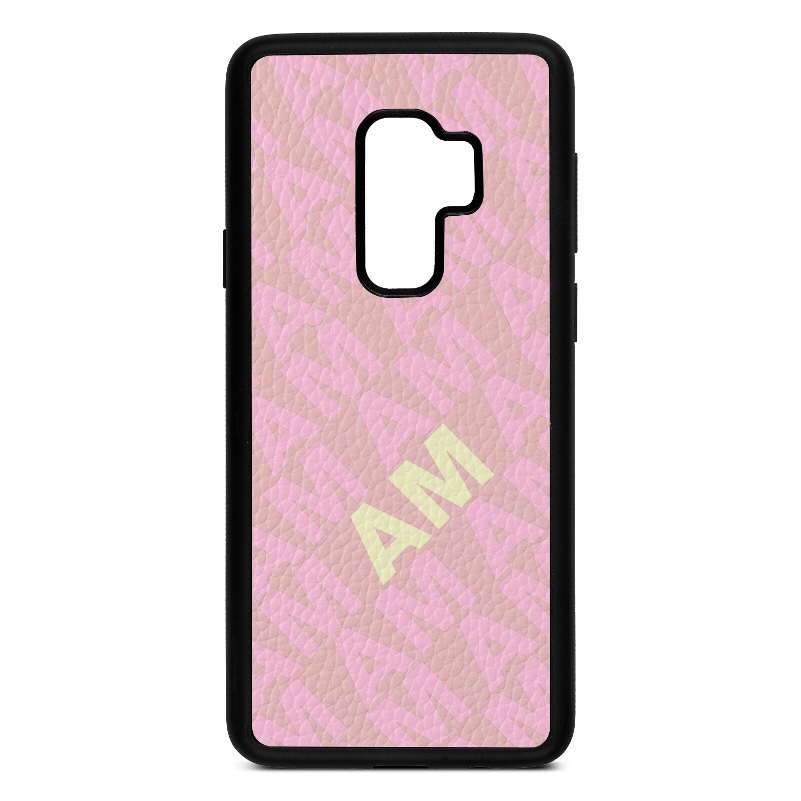 Personalised Diagonal Bold Initials Pink Pebble Leather Samsung S9 Plus Case