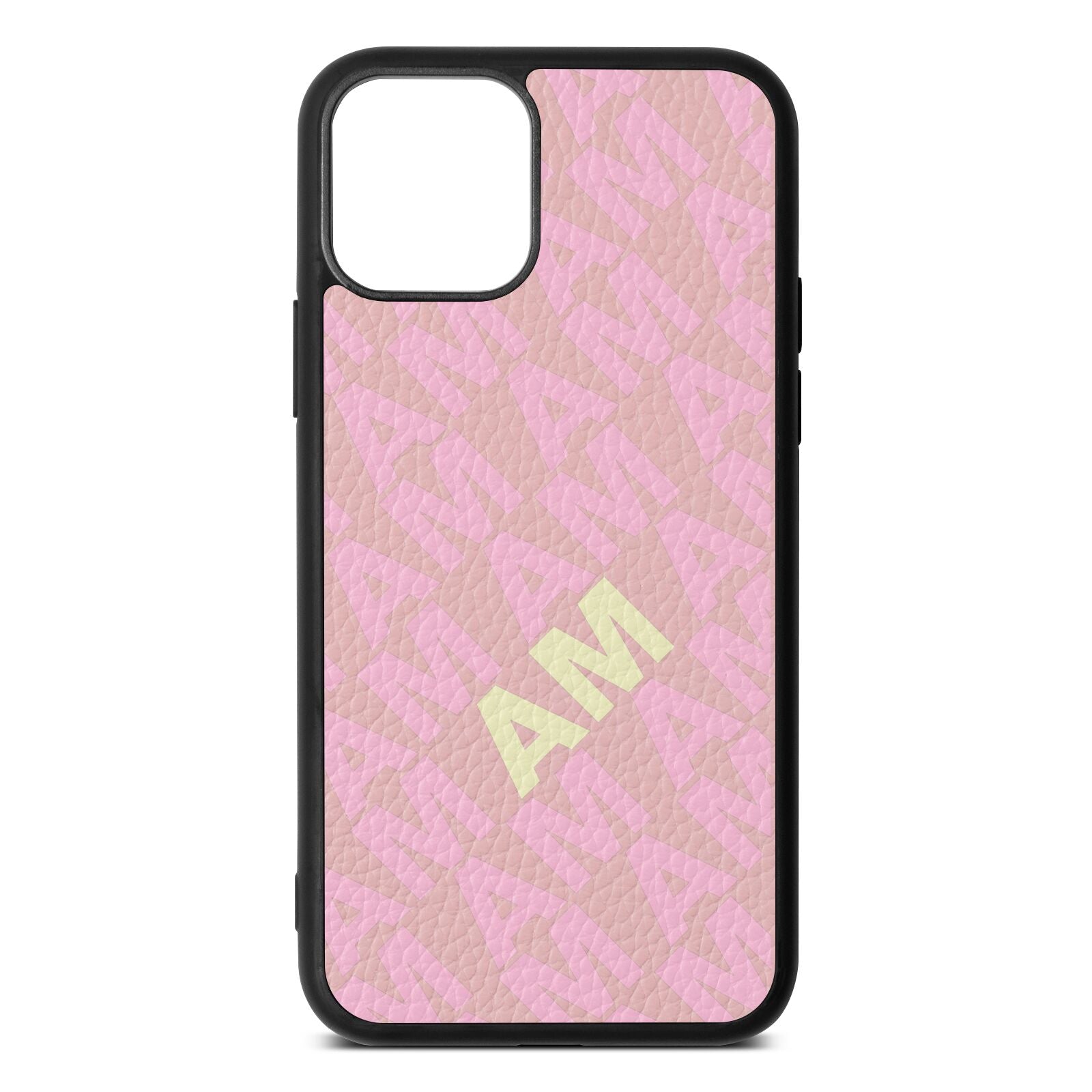 Personalised Diagonal Bold Initials Pink Pebble Leather iPhone 11 Case