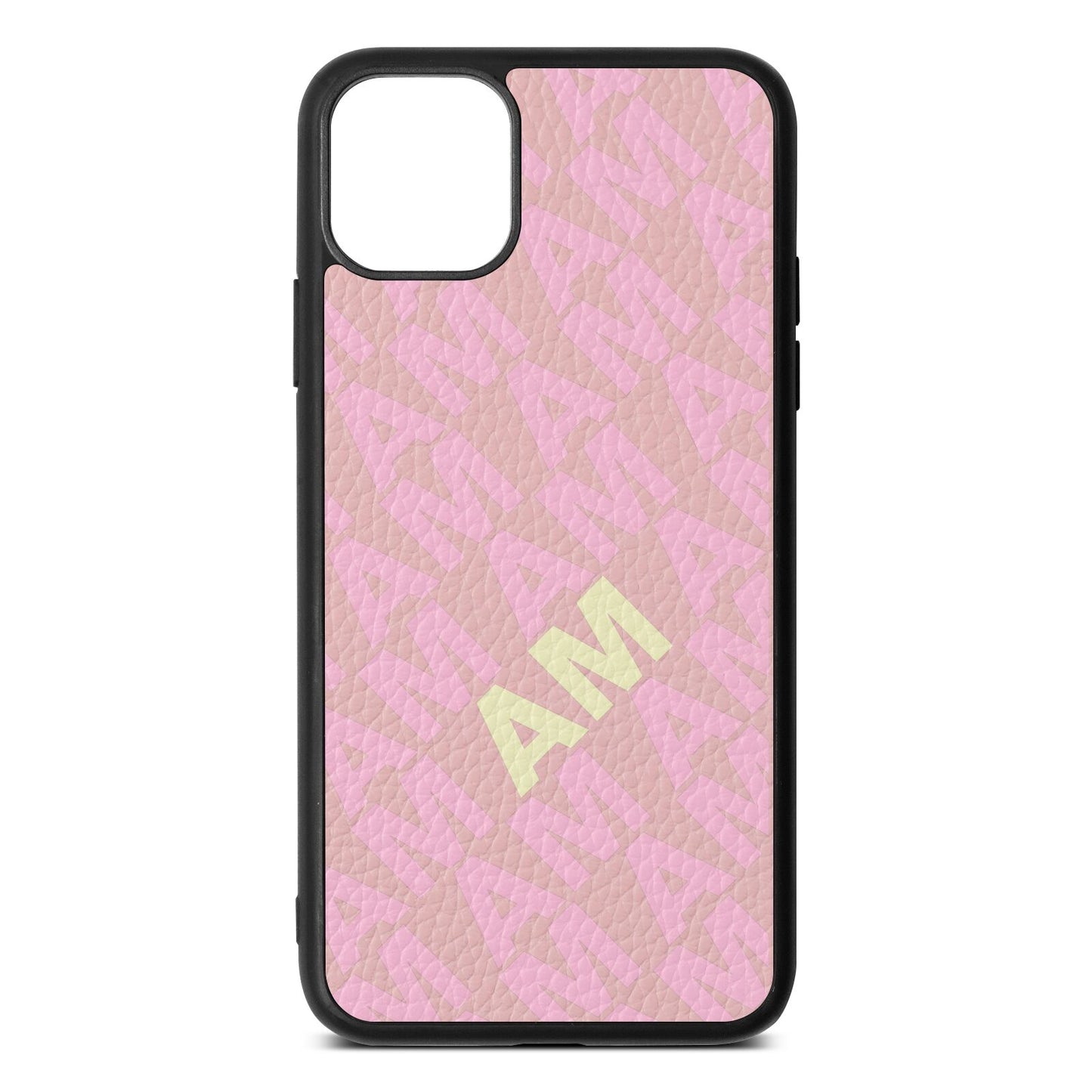 Personalised Diagonal Bold Initials Pink Pebble Leather iPhone 11 Pro Max Case