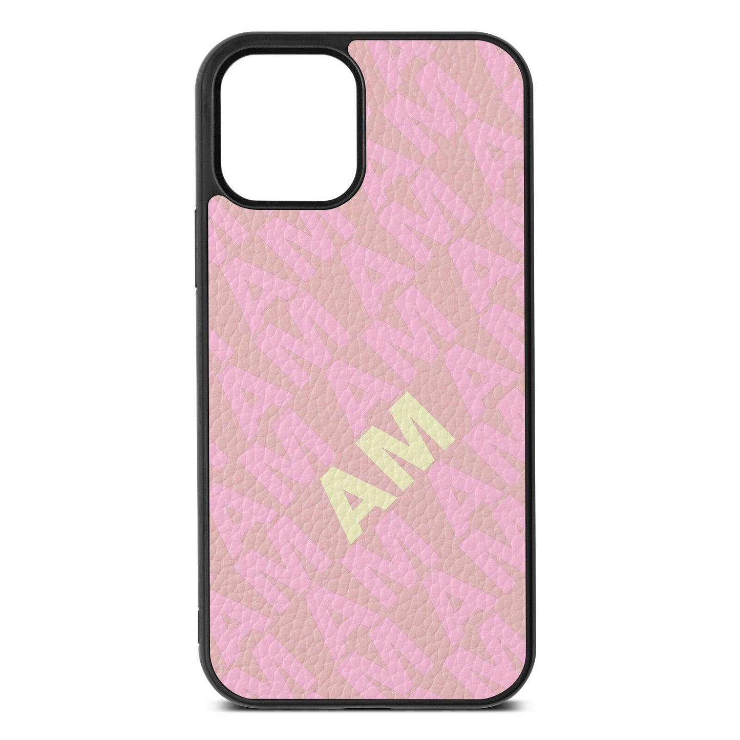 Personalised Diagonal Bold Initials Pink Pebble Leather iPhone 12 Case