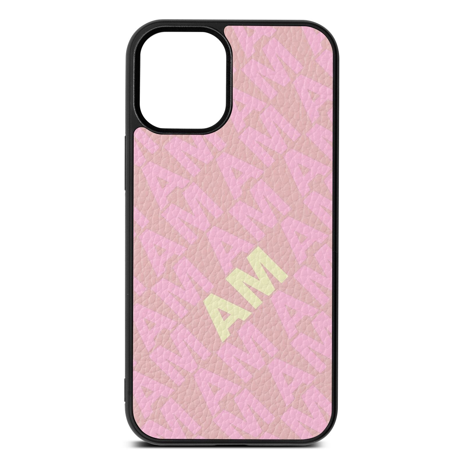 Personalised Diagonal Bold Initials Pink Pebble Leather iPhone 12 Mini Case