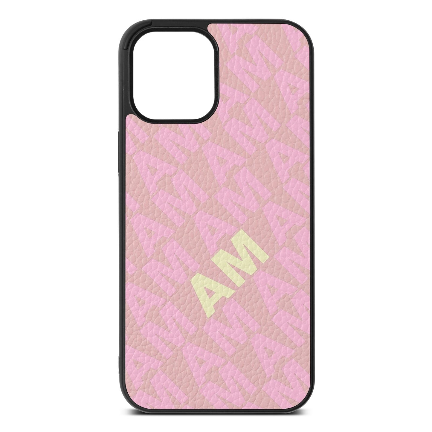 Personalised Diagonal Bold Initials Pink Pebble Leather iPhone 12 Pro Max Case