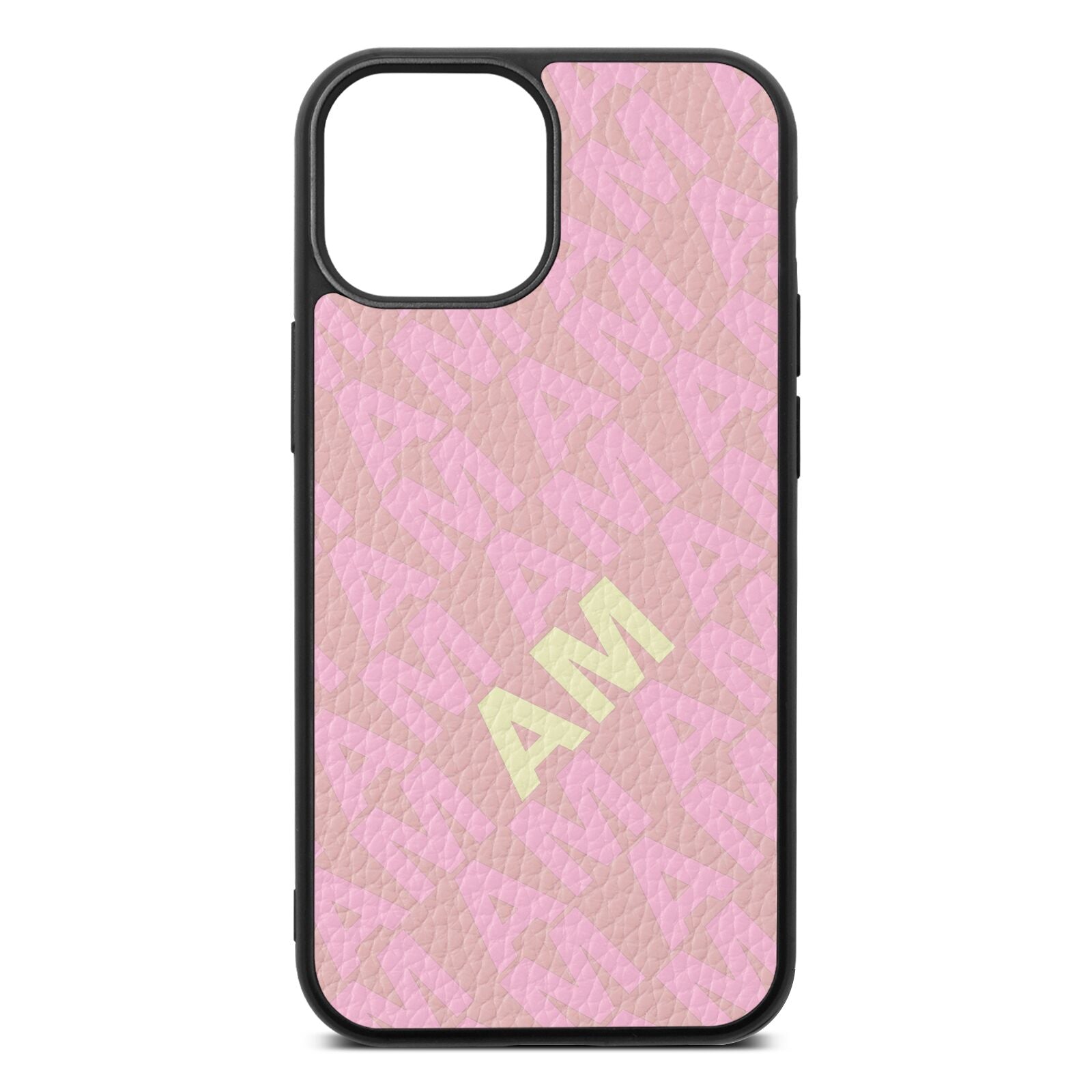 Personalised Diagonal Bold Initials Pink Pebble Leather iPhone 13 Mini Case