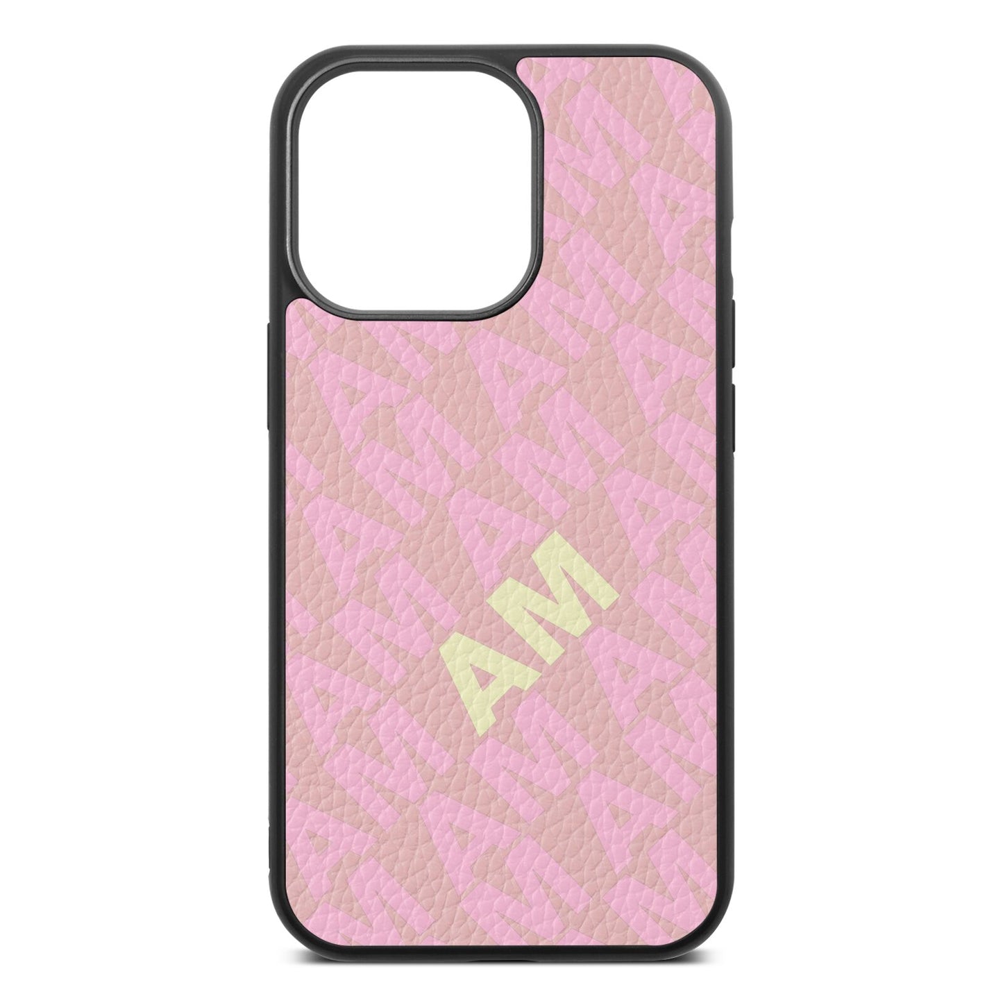 Personalised Diagonal Bold Initials Pink Pebble Leather iPhone 13 Pro Case