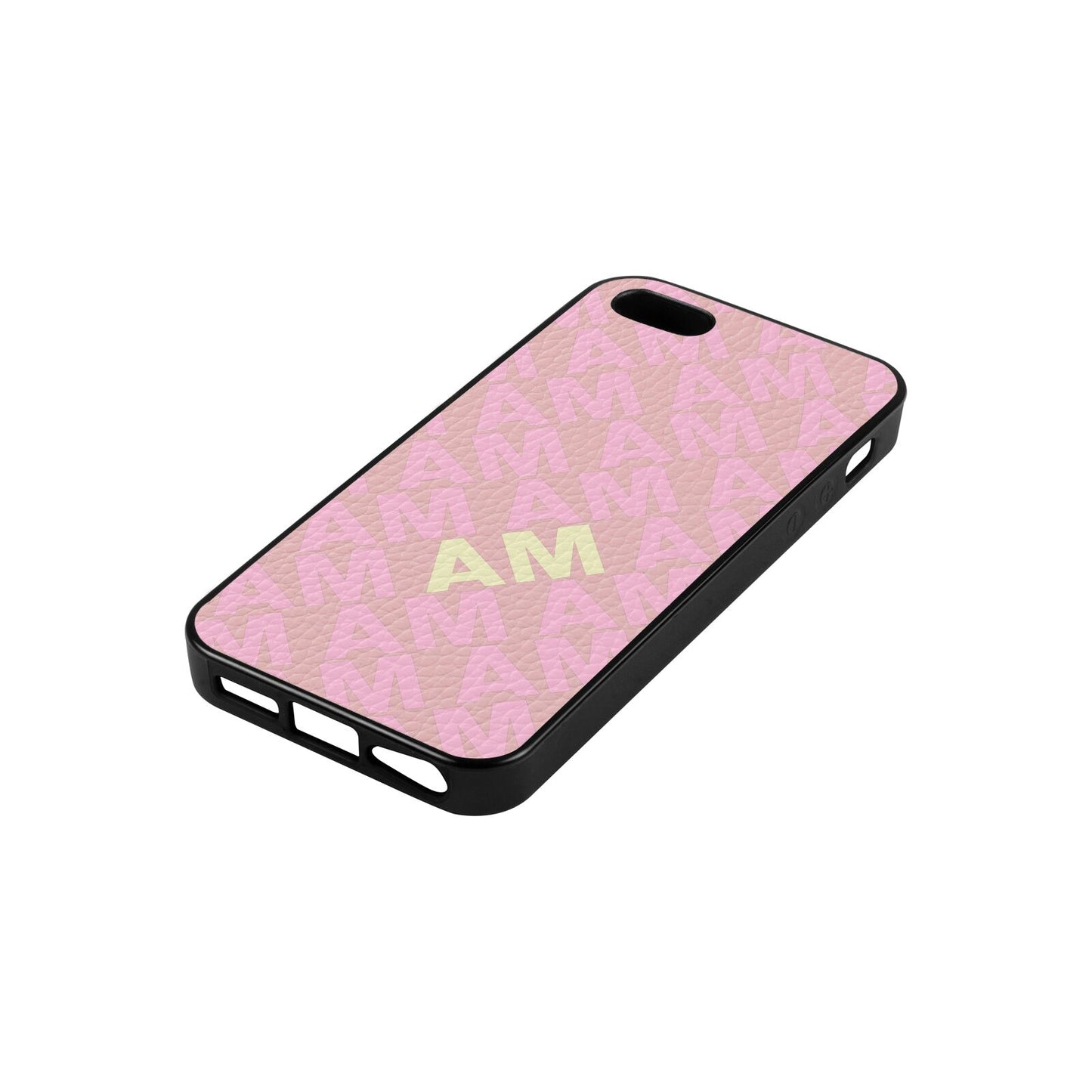 Personalised Diagonal Bold Initials Pink Pebble Leather iPhone 5 Case Side Angle