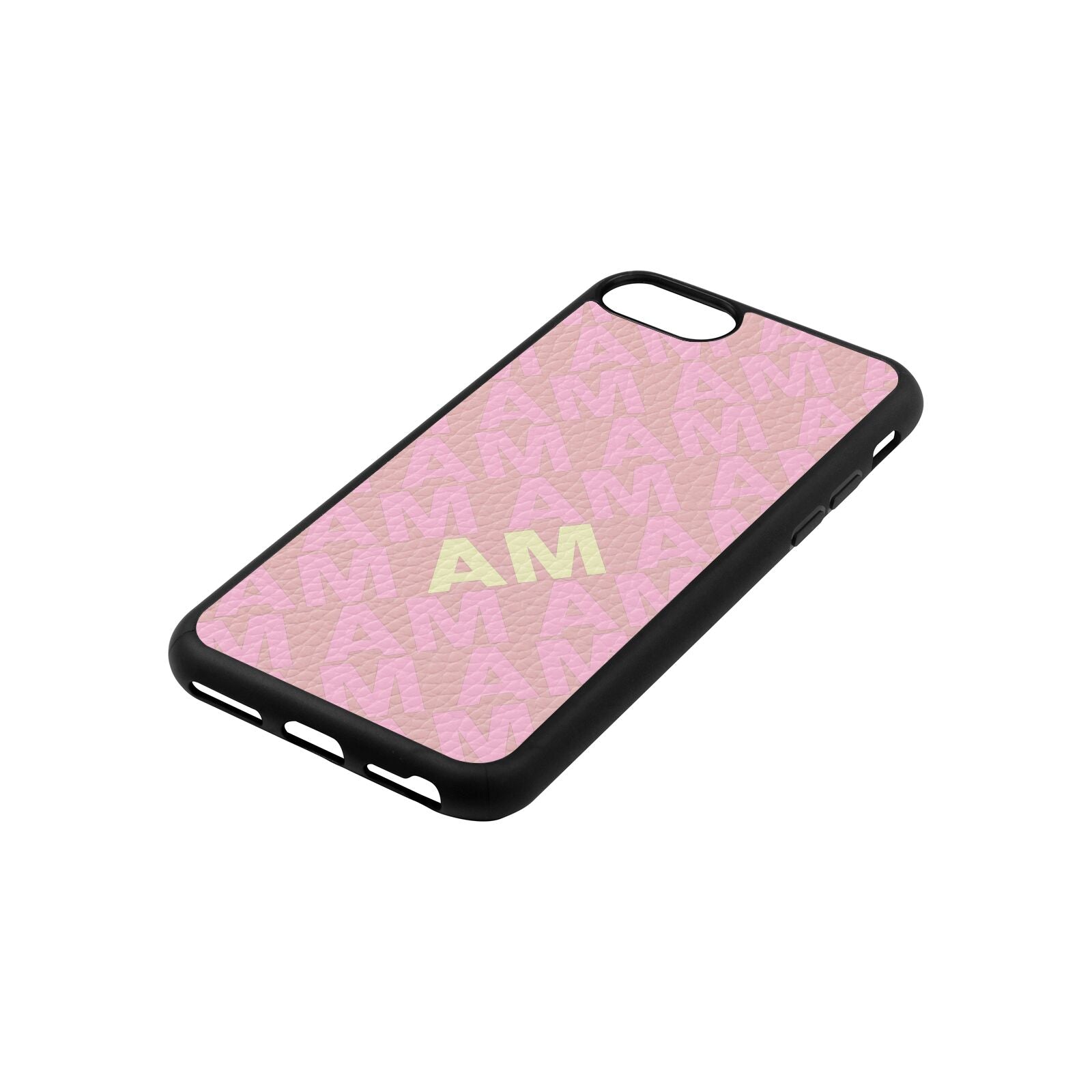 Personalised Diagonal Bold Initials Pink Pebble Leather iPhone 8 Case Side Angle