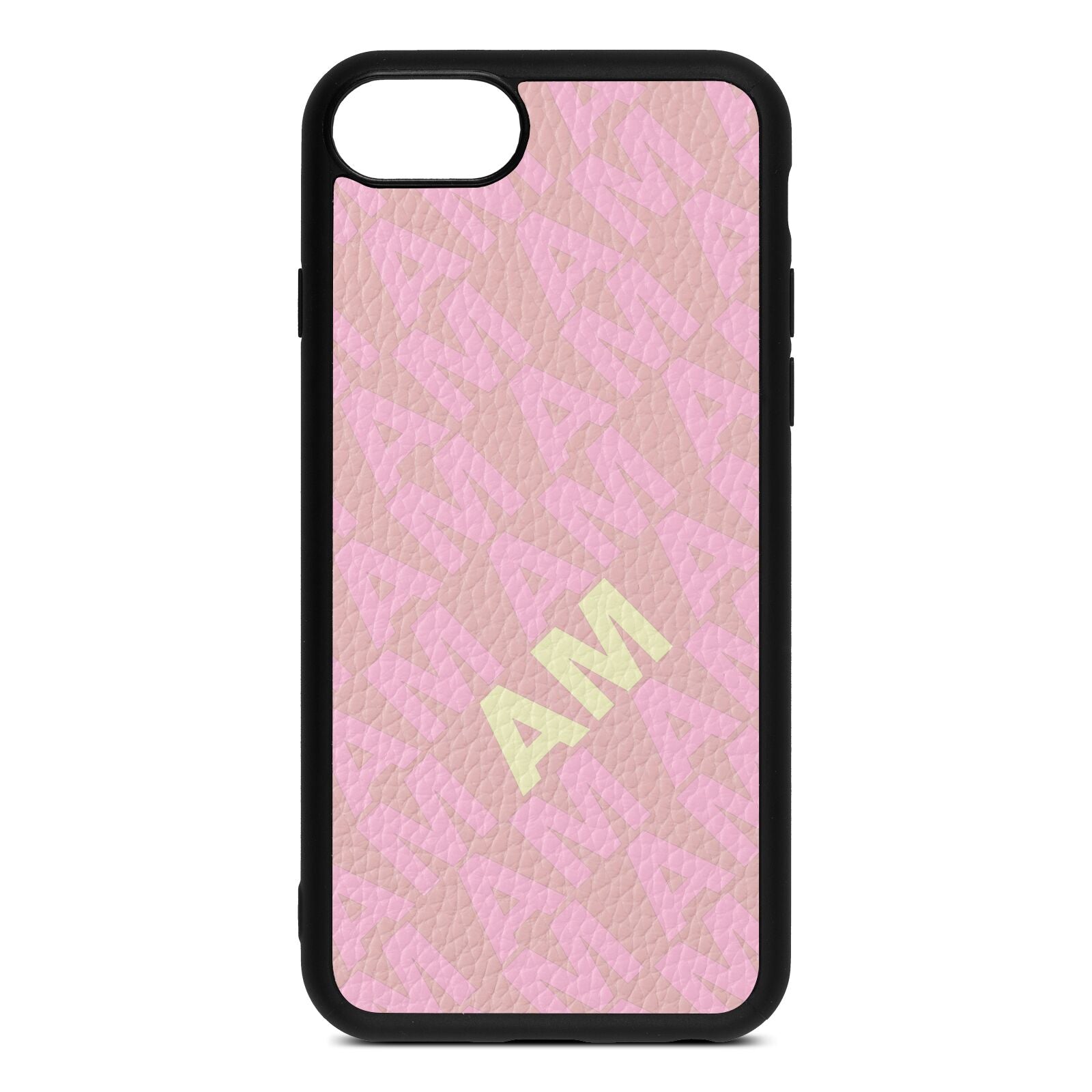 Personalised Diagonal Bold Initials Pink Pebble Leather iPhone 8 Case