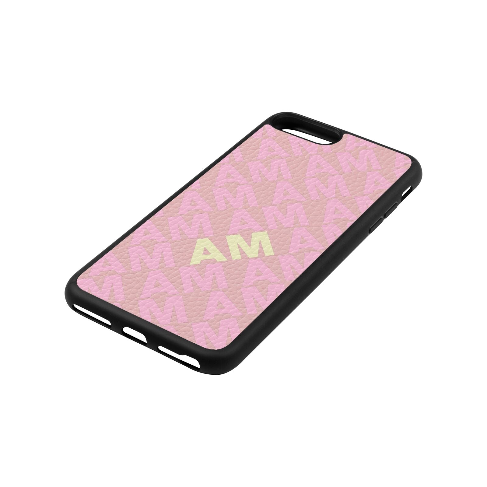 Personalised Diagonal Bold Initials Pink Pebble Leather iPhone 8 Plus Case Side Angle