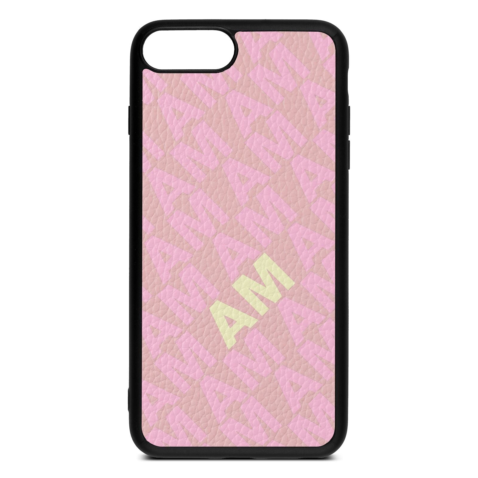 Personalised Diagonal Bold Initials Pink Pebble Leather iPhone 8 Plus Case