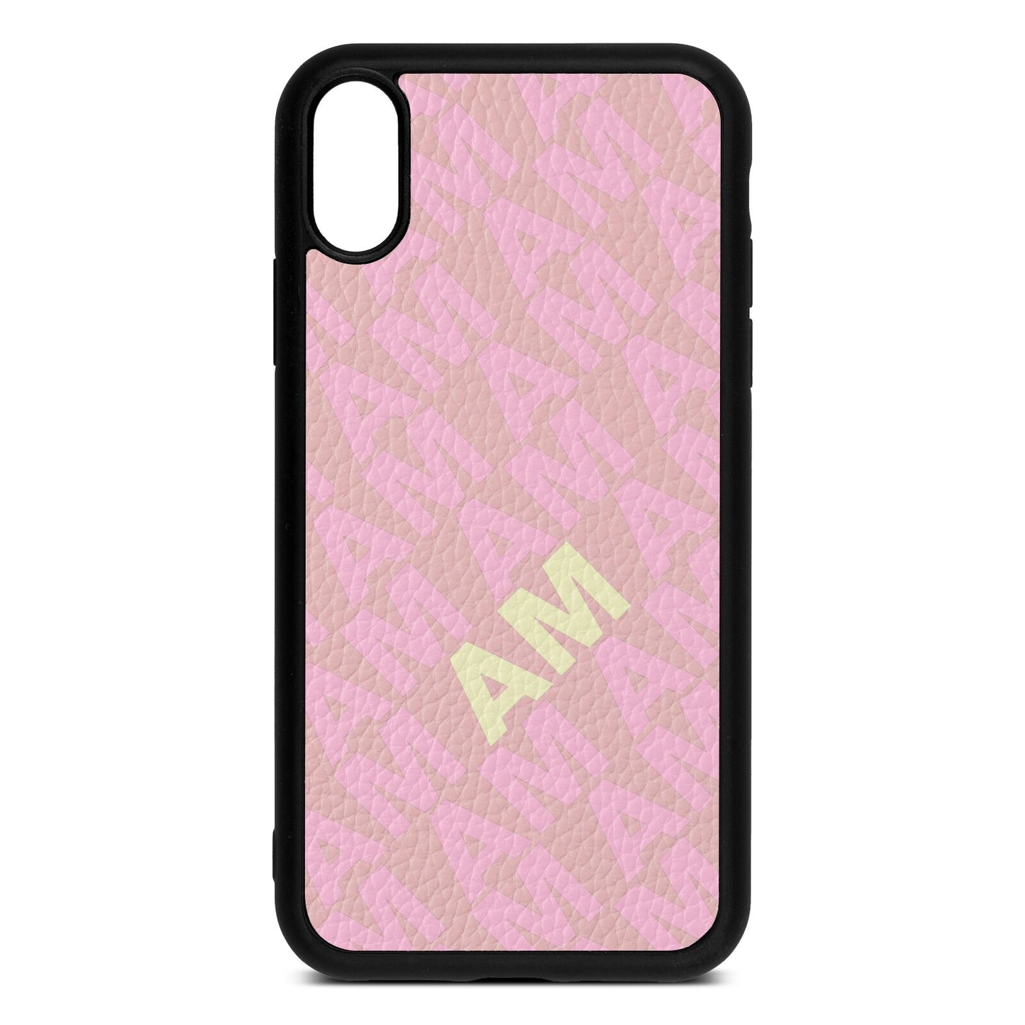 Personalised Diagonal Bold Initials Pink Pebble Leather iPhone Xr Case