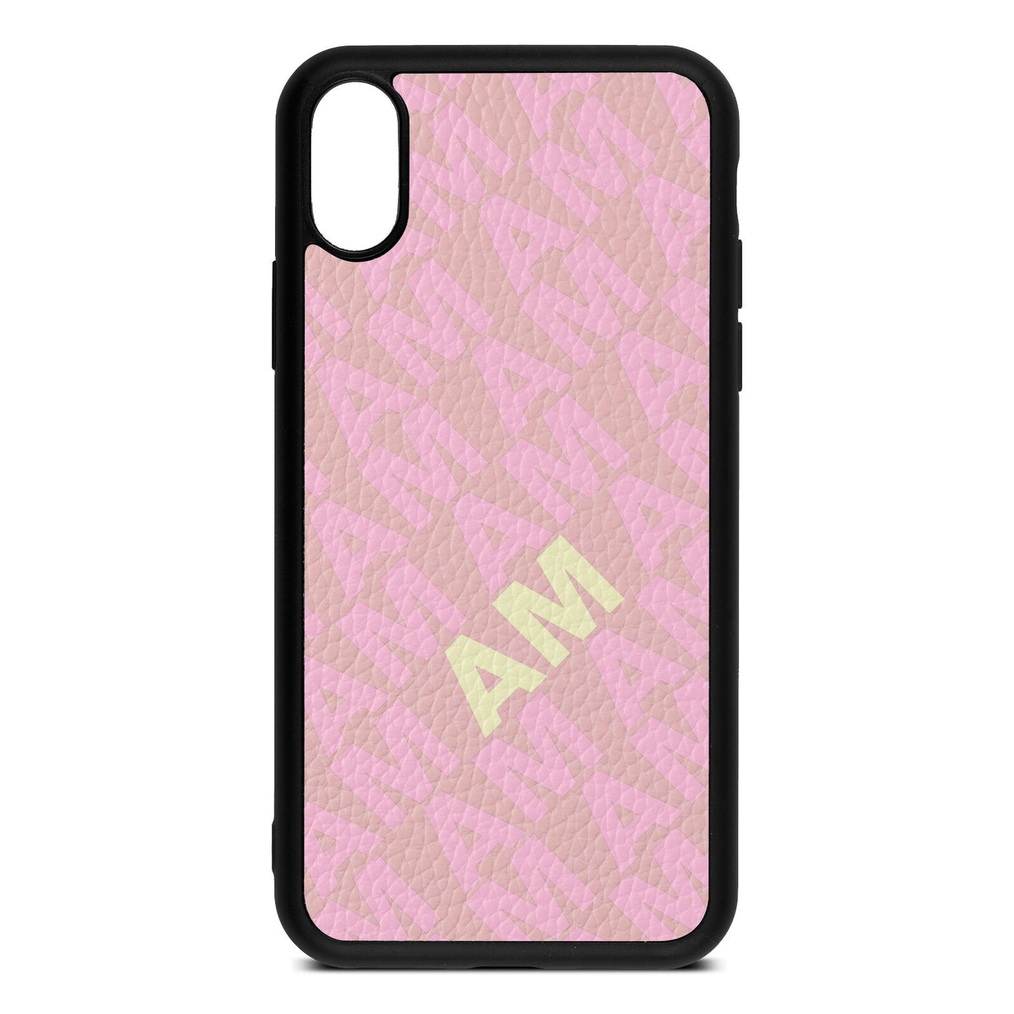 Personalised Diagonal Bold Initials Pink Pebble Leather iPhone Xs Case